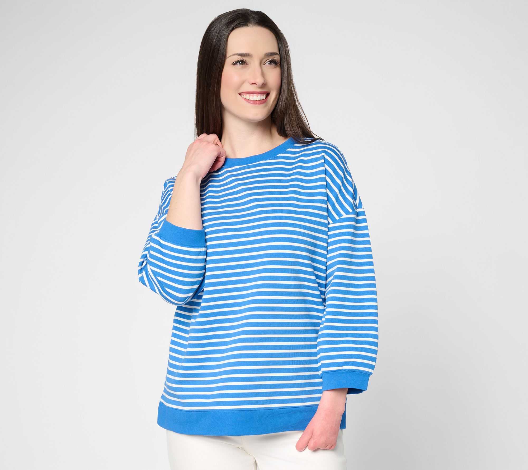 Belle by Kim Gravel French Terry Sailor Striped Blouson Top
