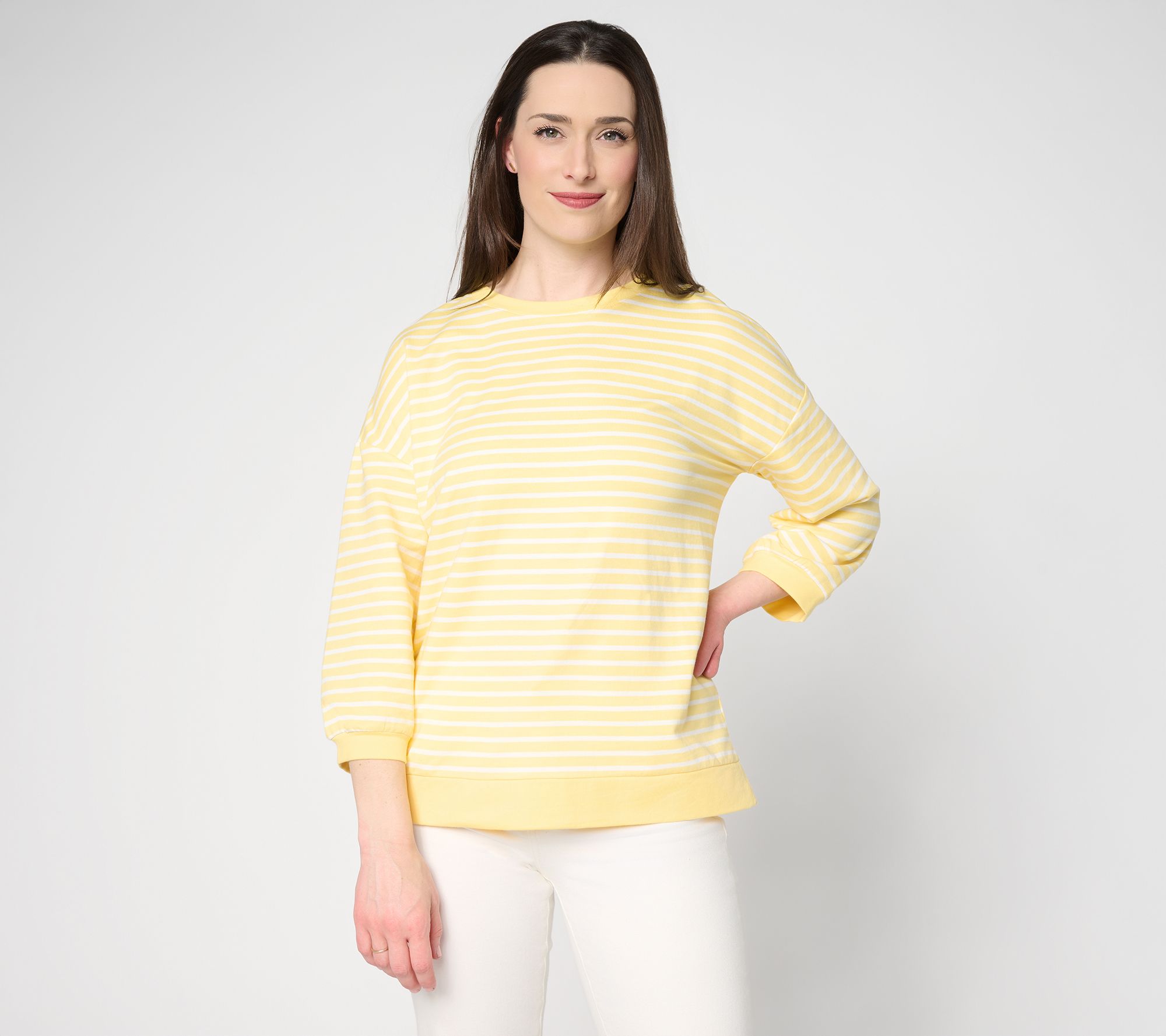 Belle by Kim Gravel French Terry Sailor Striped Blouson Top