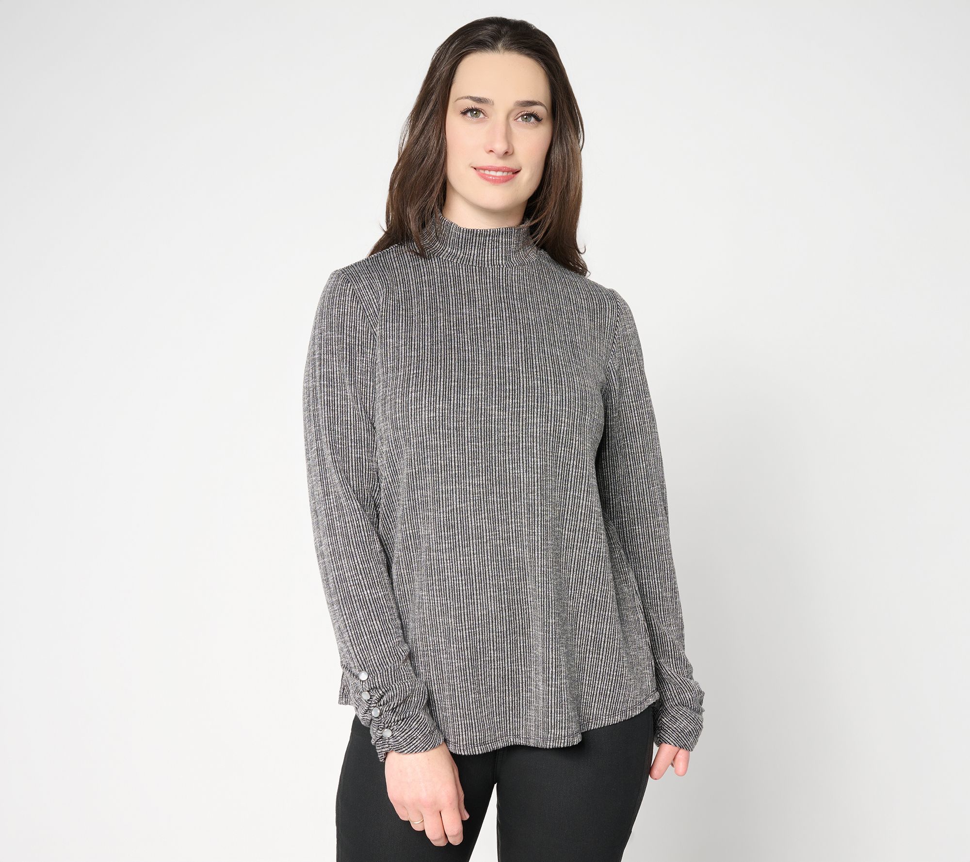 Susan Graver Textured Rib Knit Mock Neck Top