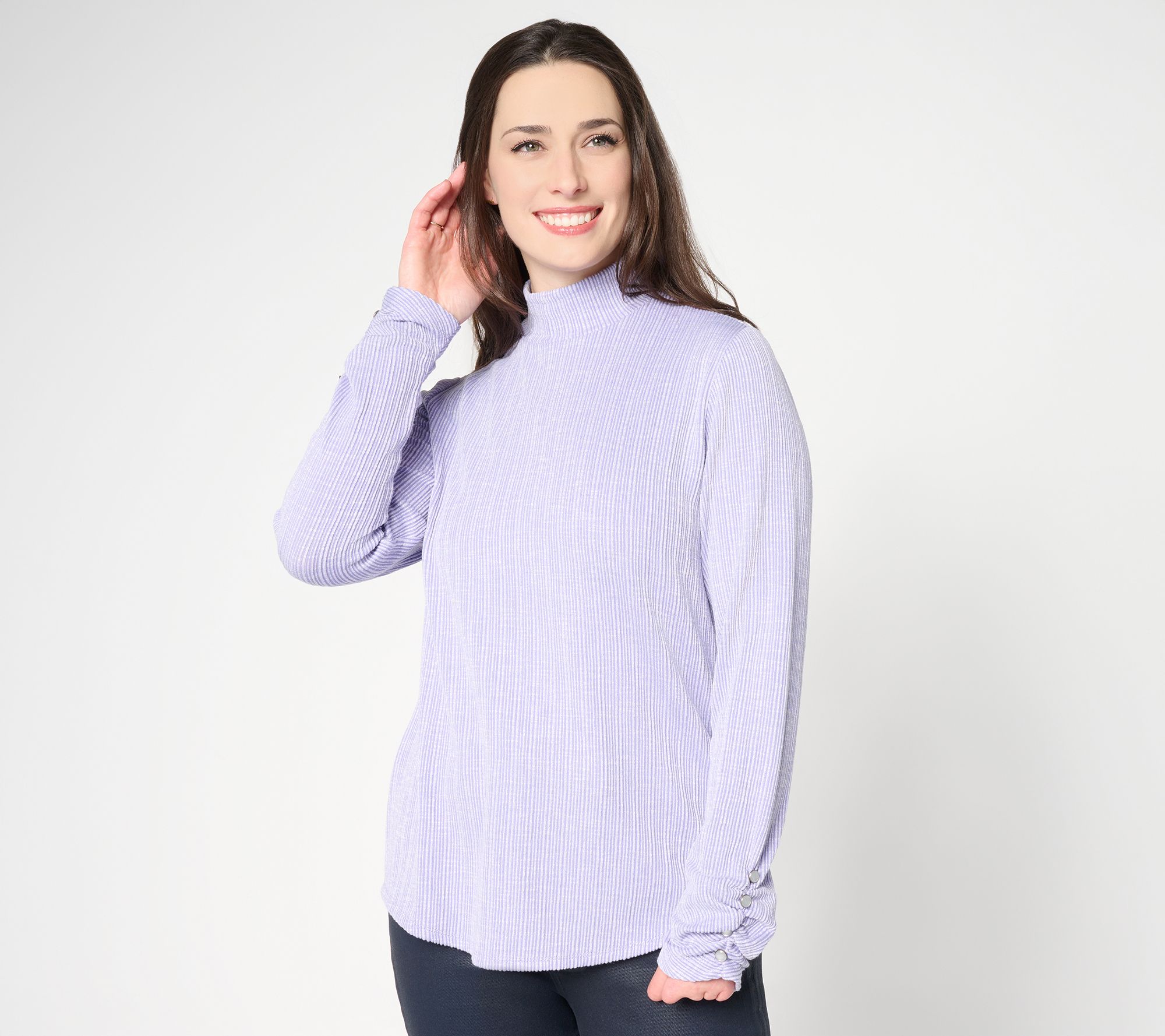 Susan Graver Textured Rib Knit Mock Neck Top