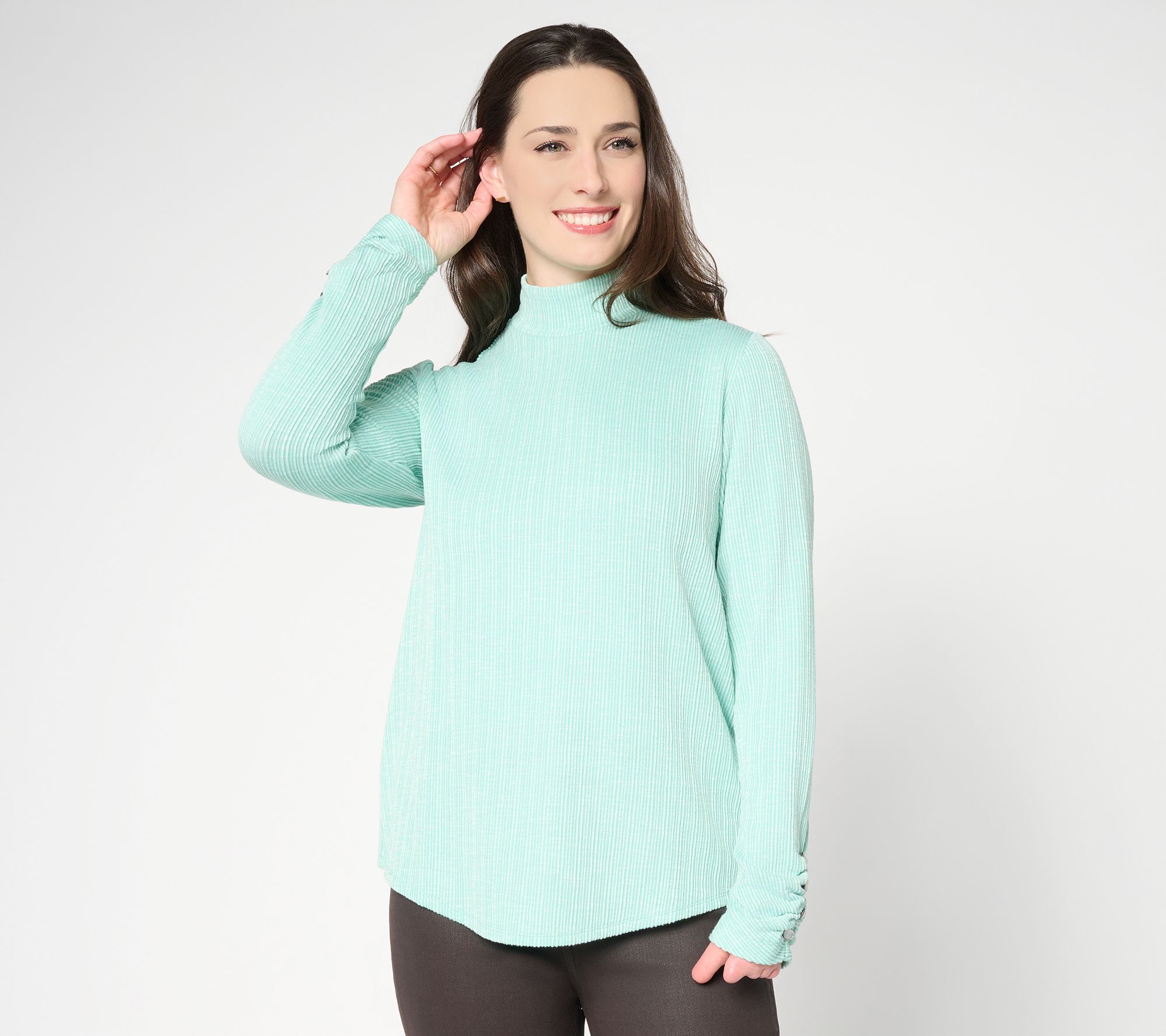 Susan Graver Textured Rib Knit Mock Neck Top