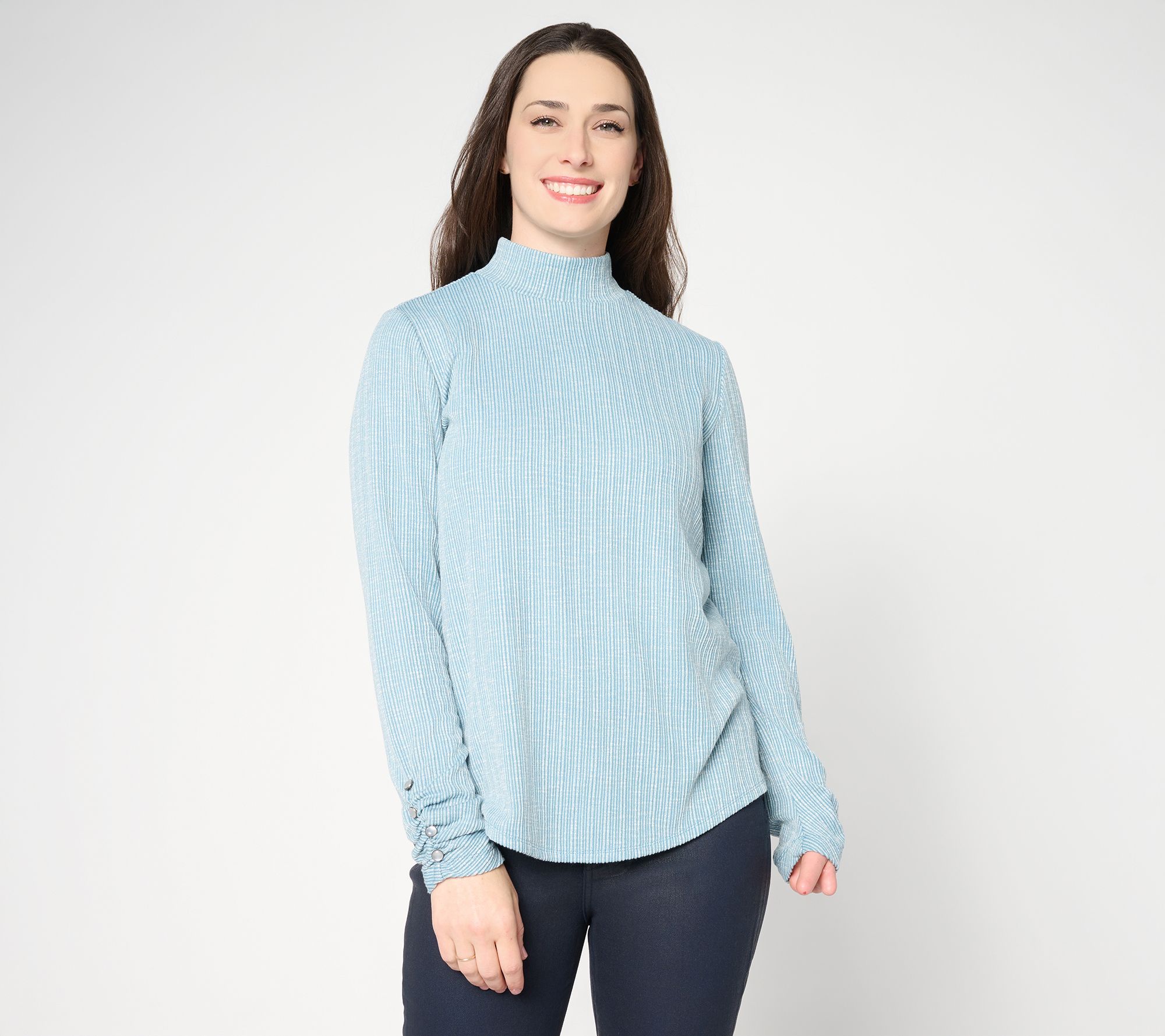 Susan Graver Textured Rib Knit Mock Neck Top