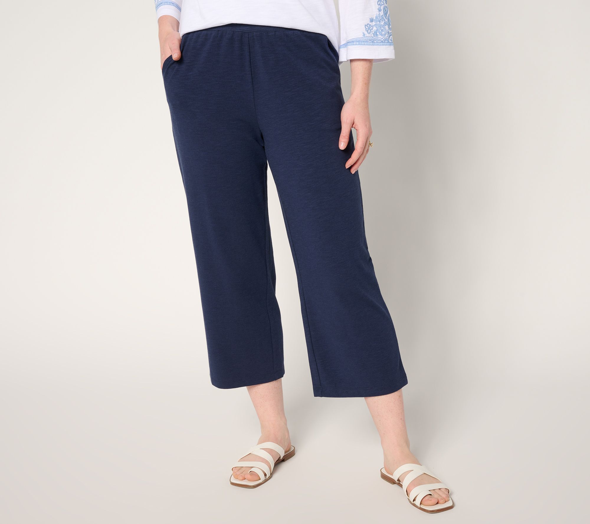 "As Is" Belle by Kim Gravel Petite Cape Cod Slub Knit Cropped Pant