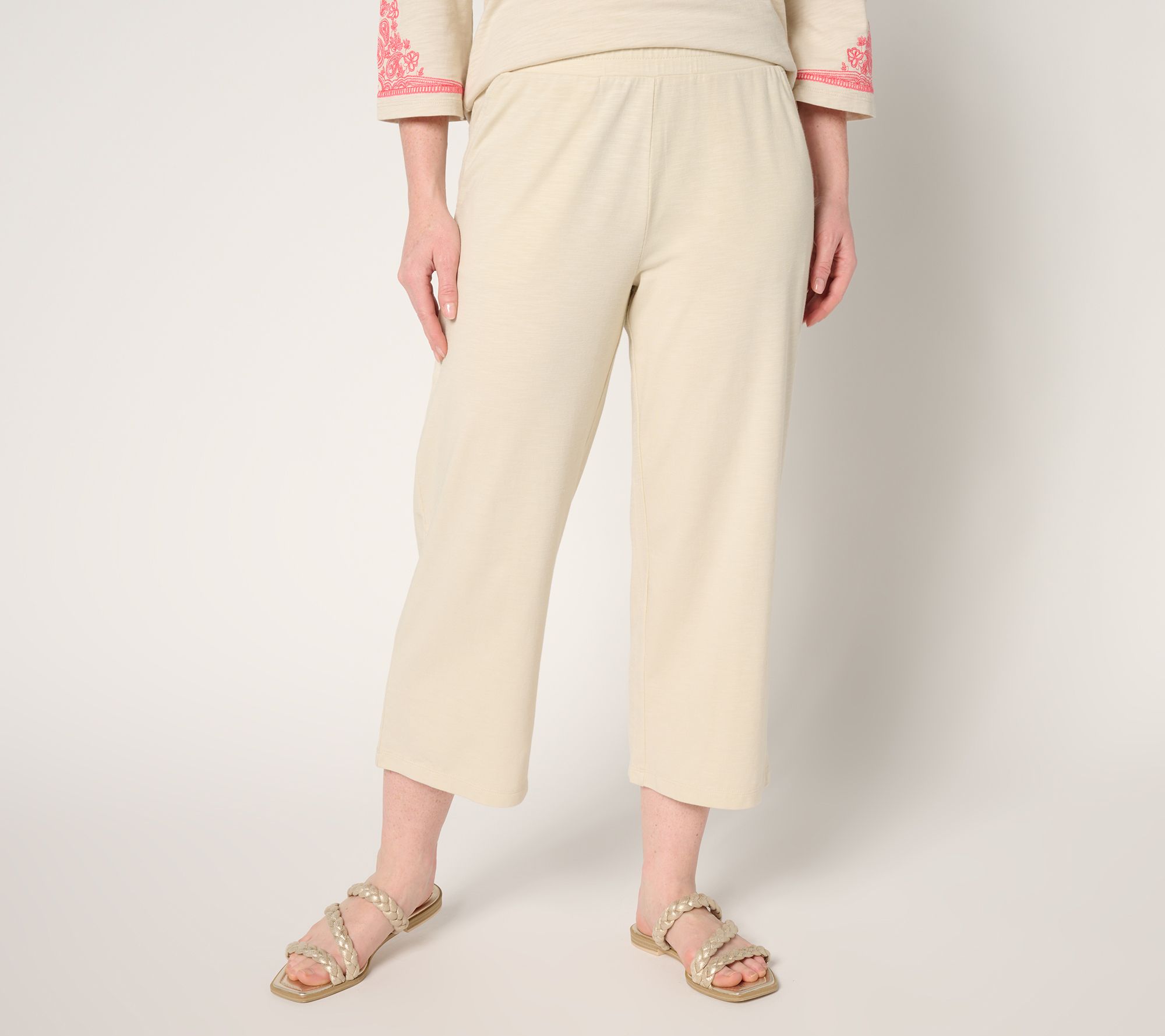 "As Is" Belle by Kim Gravel Petite Cape Cod Slub Knit Cropped Pant
