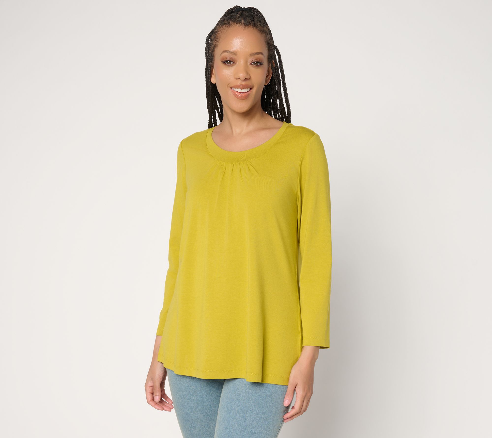 Denim & Co. Essentials So Soft Jersey Bracelet Sleeve Swing Top