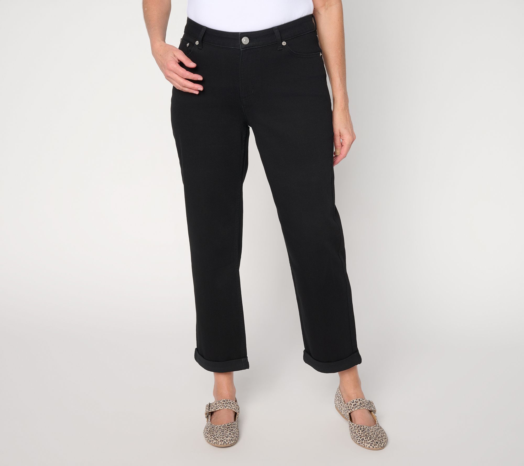 LOGO by Lori Goldstein Regular Black Ankle Length Boyfriend Jeans