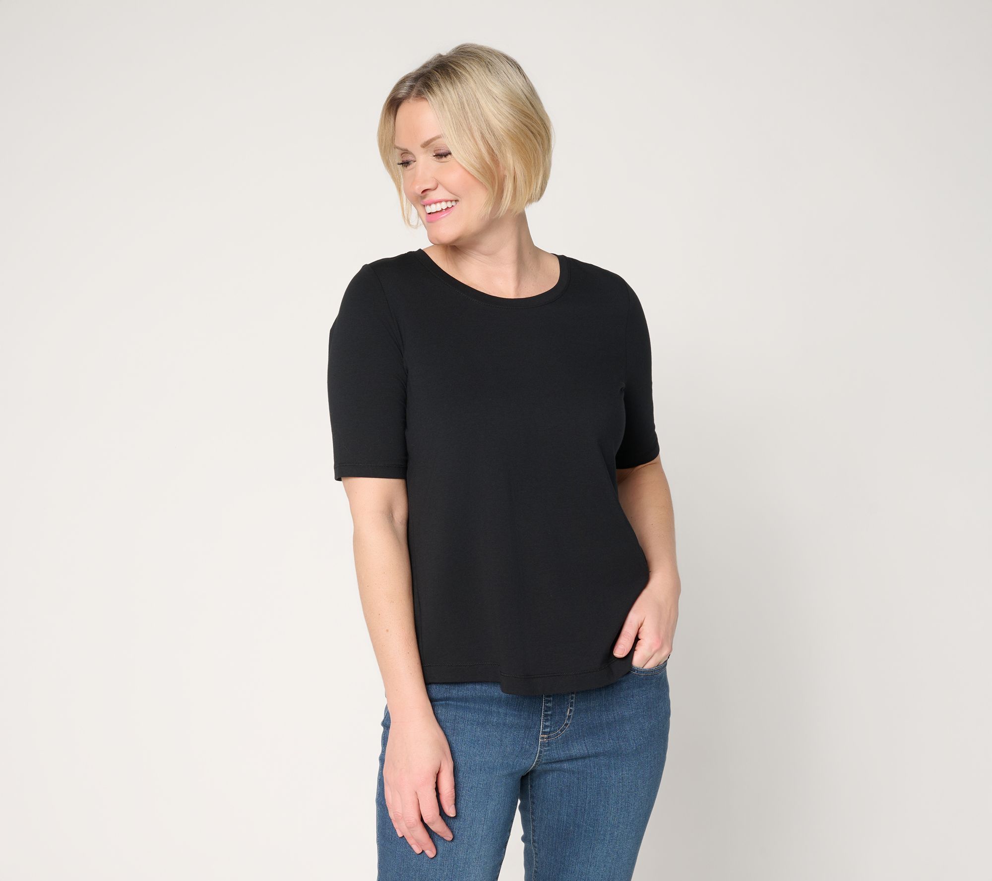 AnyBody Cozy Knit Jersey and Waffle Mixed Tee