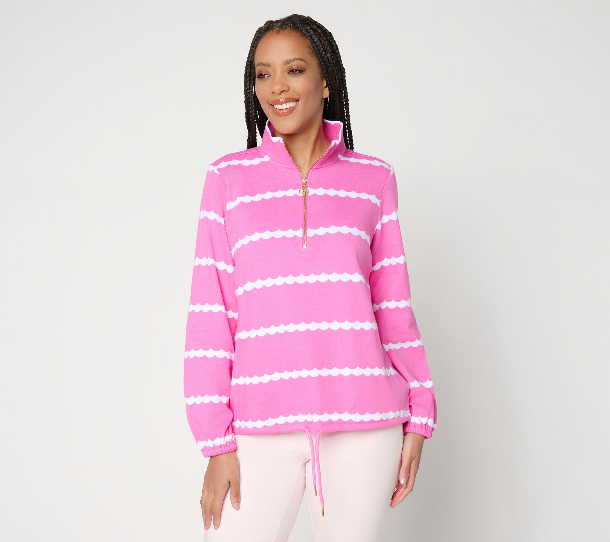 Belle by Kim Gravel Makin Waves Scallop Stripe Half Zip Top