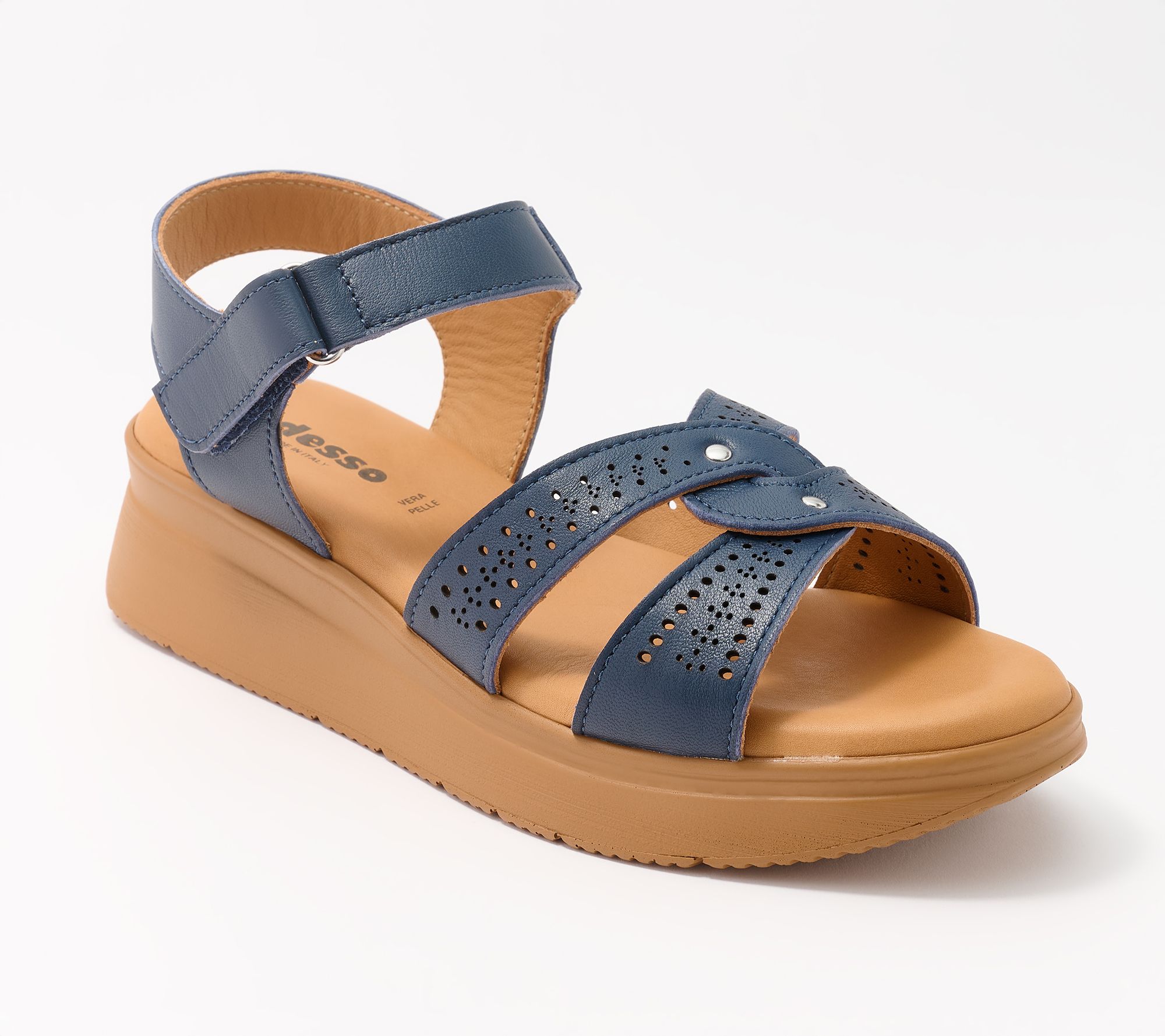 Adesso Leather Adjustable Wedge Sandals - Sky