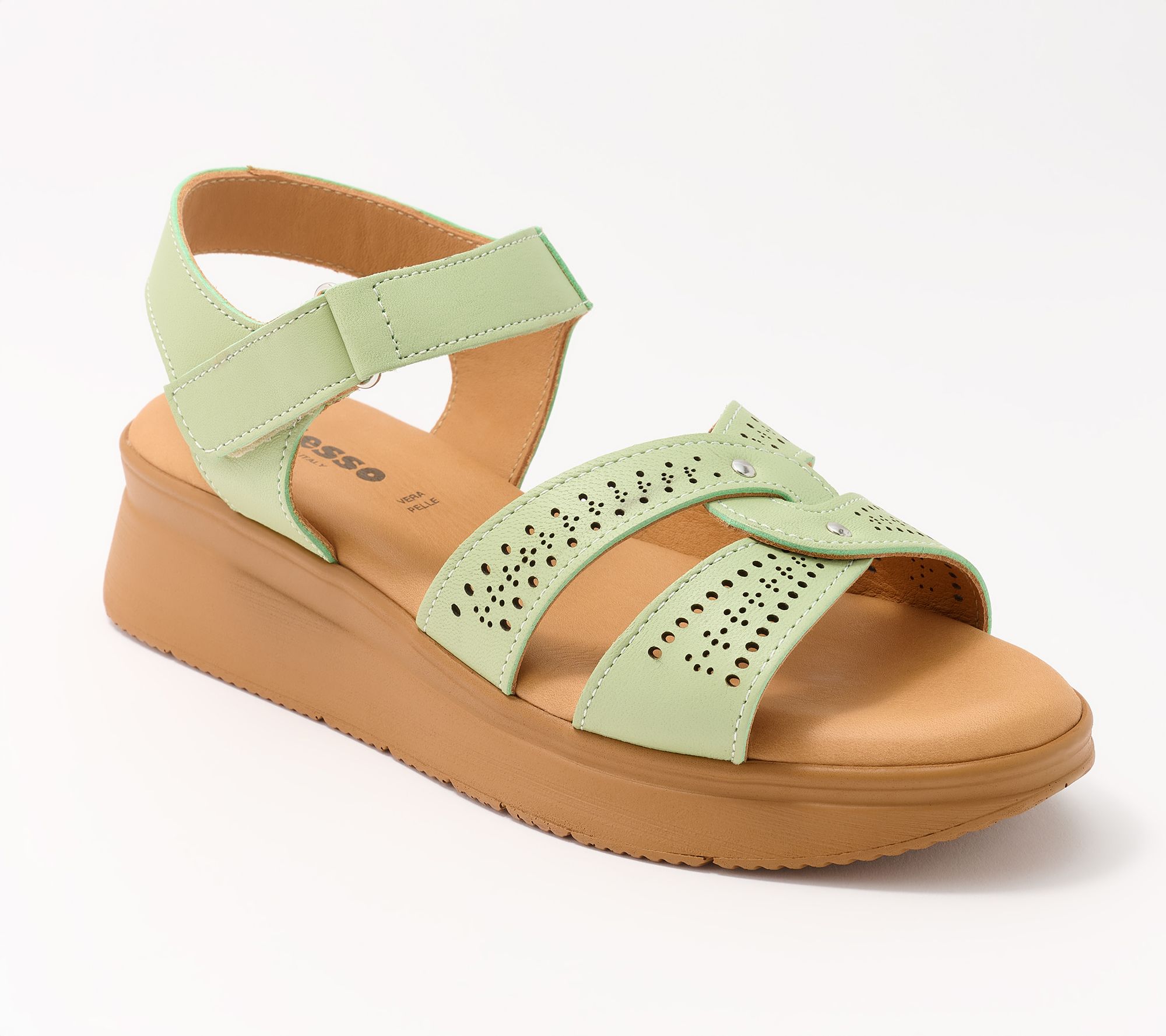 Adesso Leather Adjustable Wedge Sandals - Sky