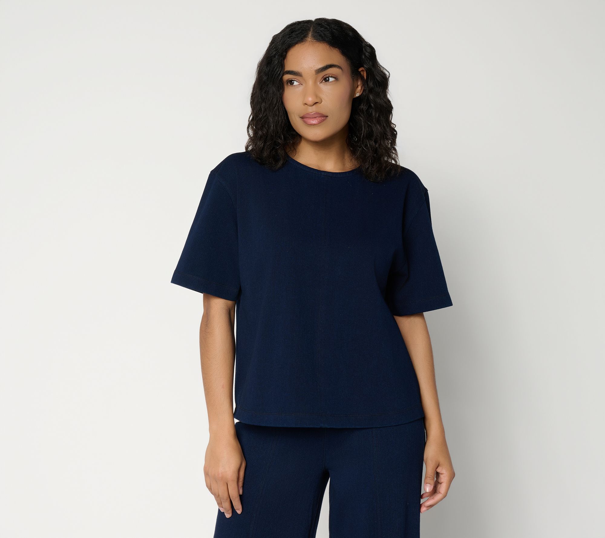 RM Studio x Rebecca Minkoff Knit Denim Short Sleeve Top