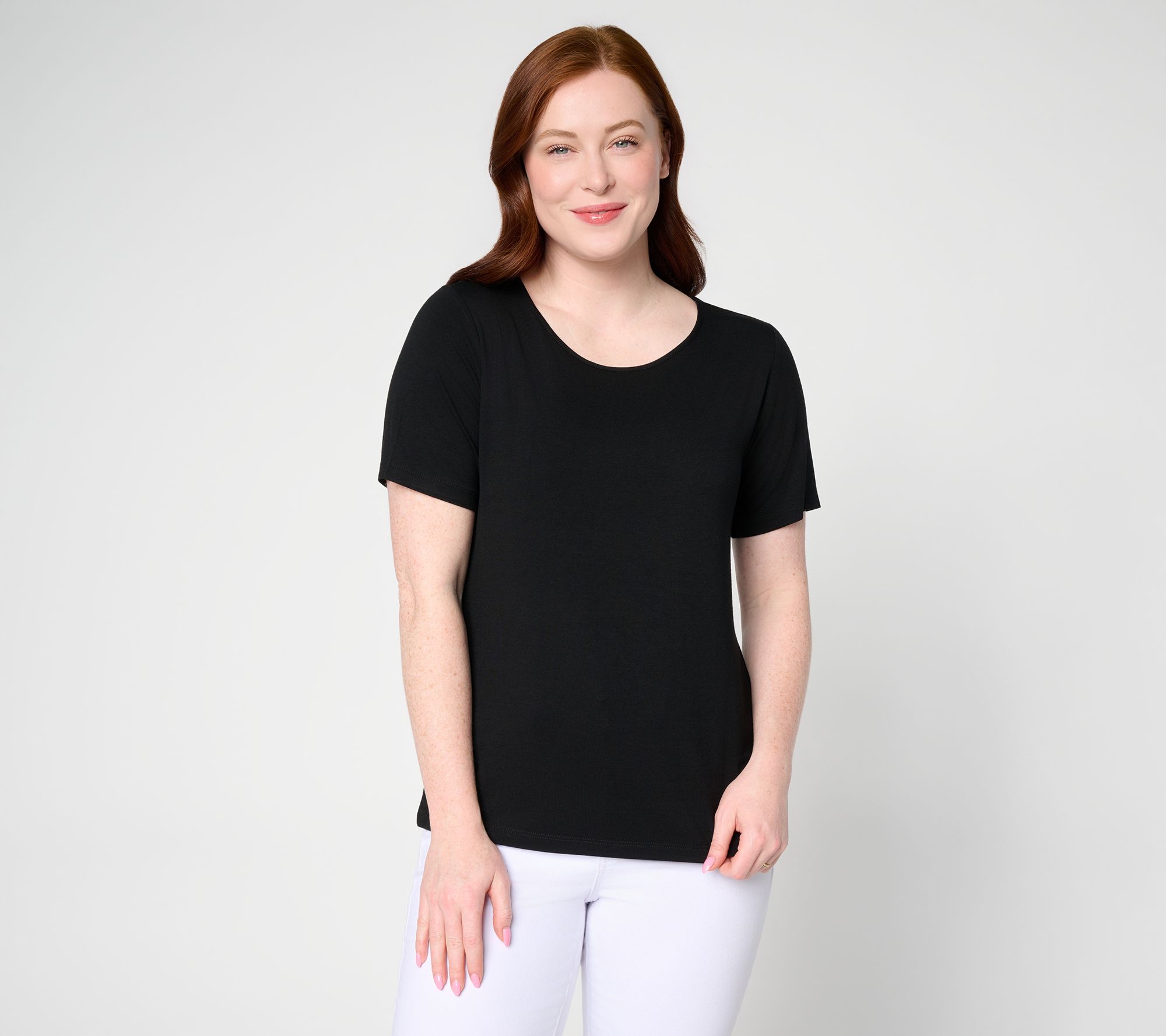 Susan Graver Essentials Rayon Allure Knit Short Sleeve Top