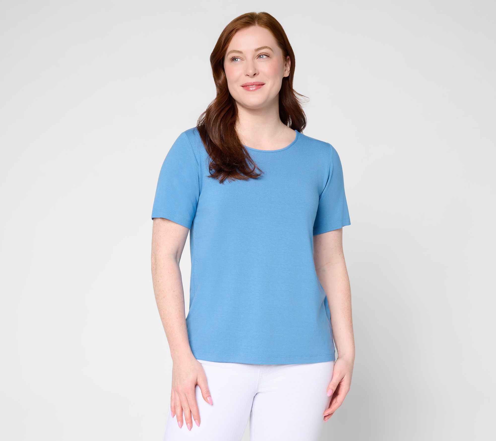 Susan Graver Essentials Rayon Allure Knit Short Sleeve Top