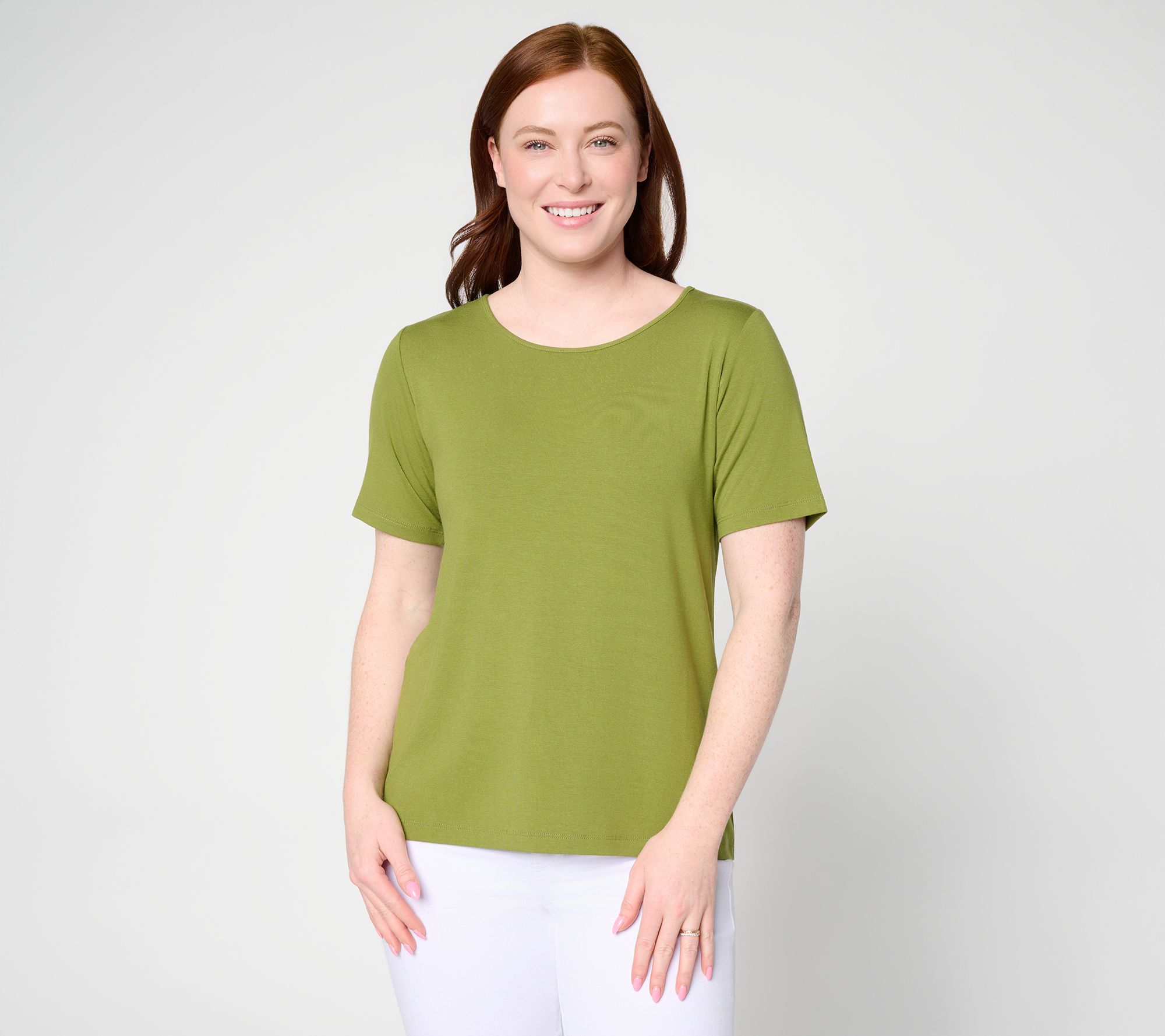 Susan Graver Essentials Rayon Allure Knit Short Sleeve Top