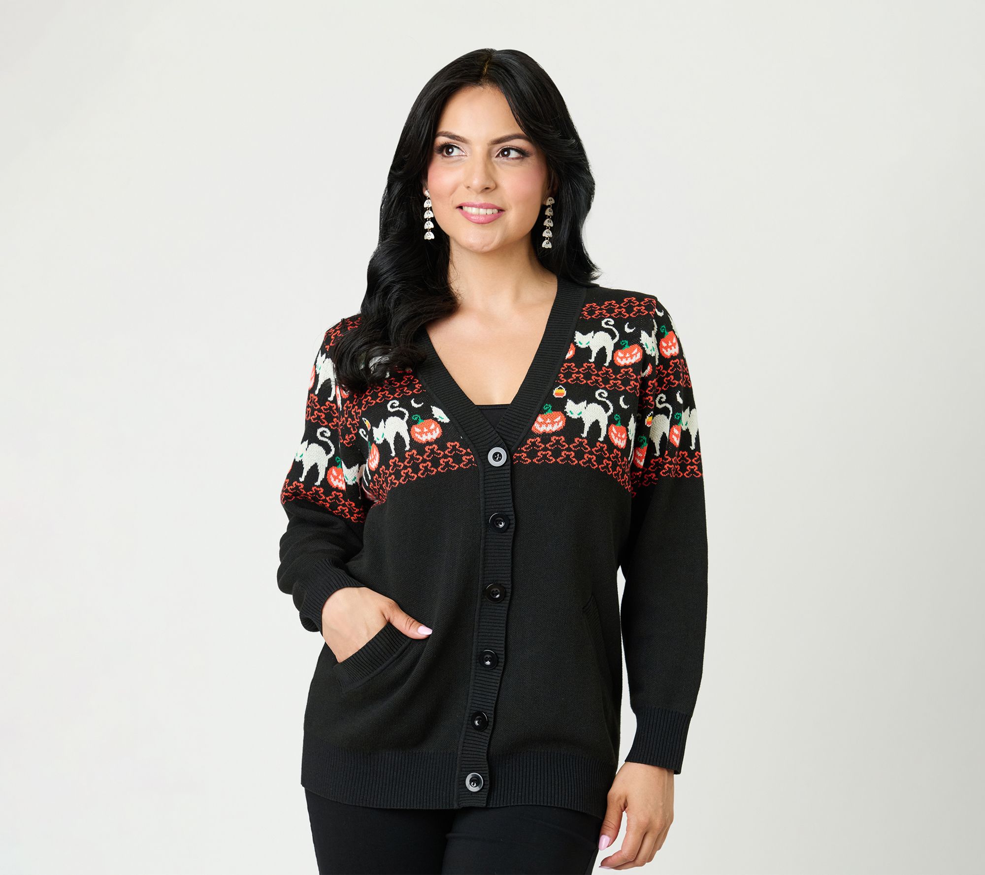 Unique Vintage Jack-O-Lantern Cat Fair Isle Button Cardigan