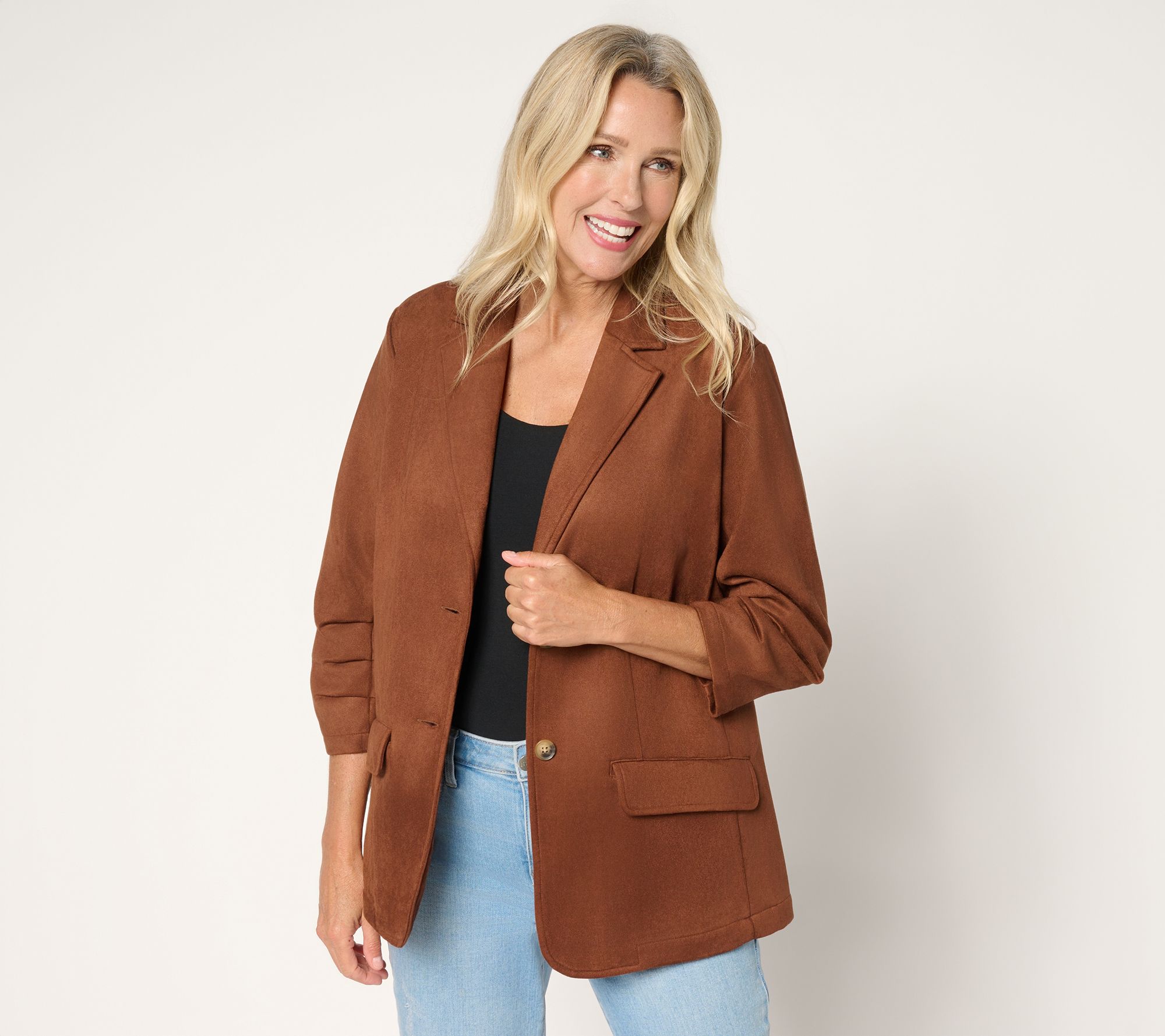 "As Is" Ree by The Pioneer Woman Regular Suede Scrunched Sleeve Blazer