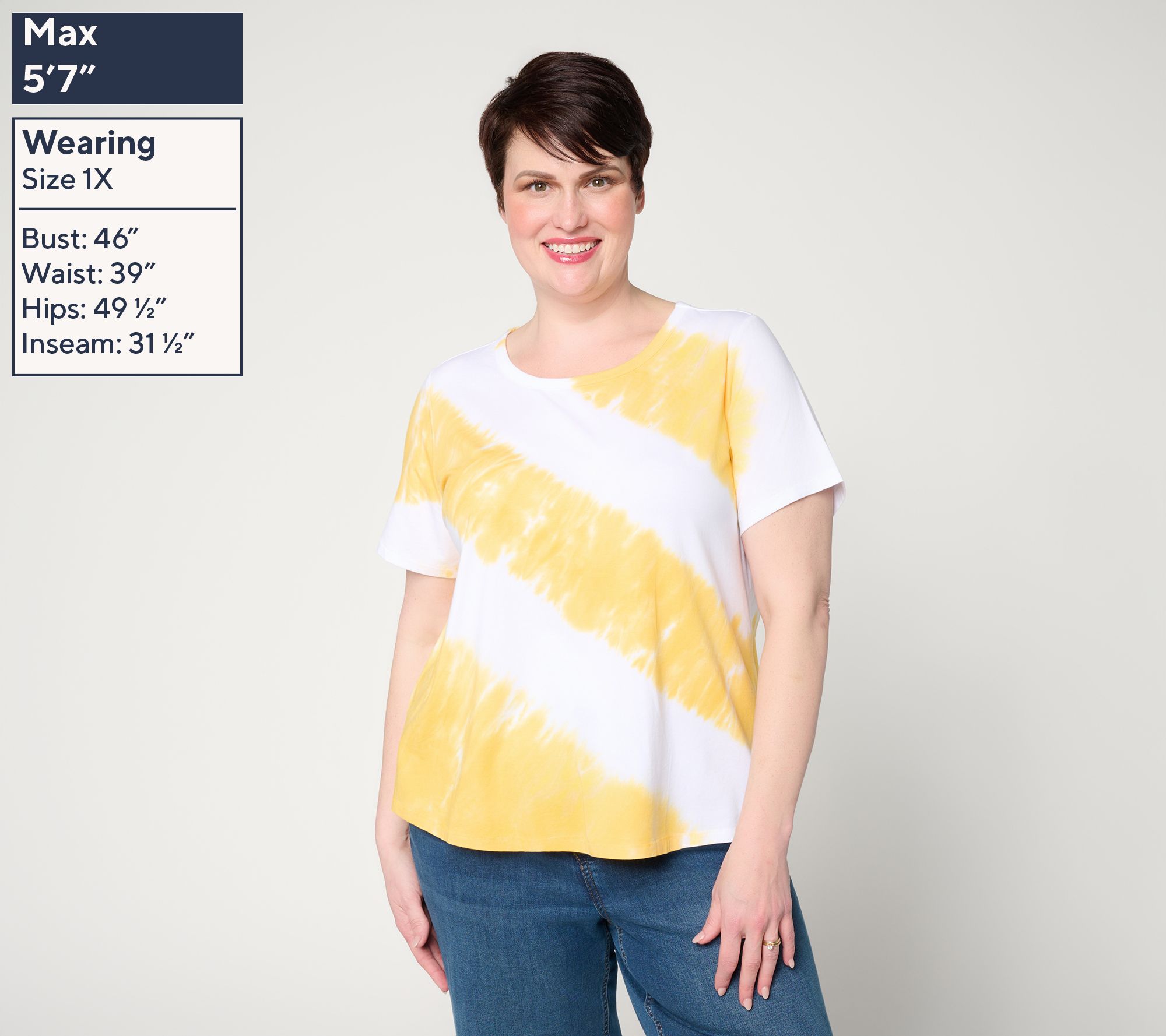 トップス yaneey Anybody Cozy Knit Jersey Tie Dye Short Sleeve Top - QVC.com