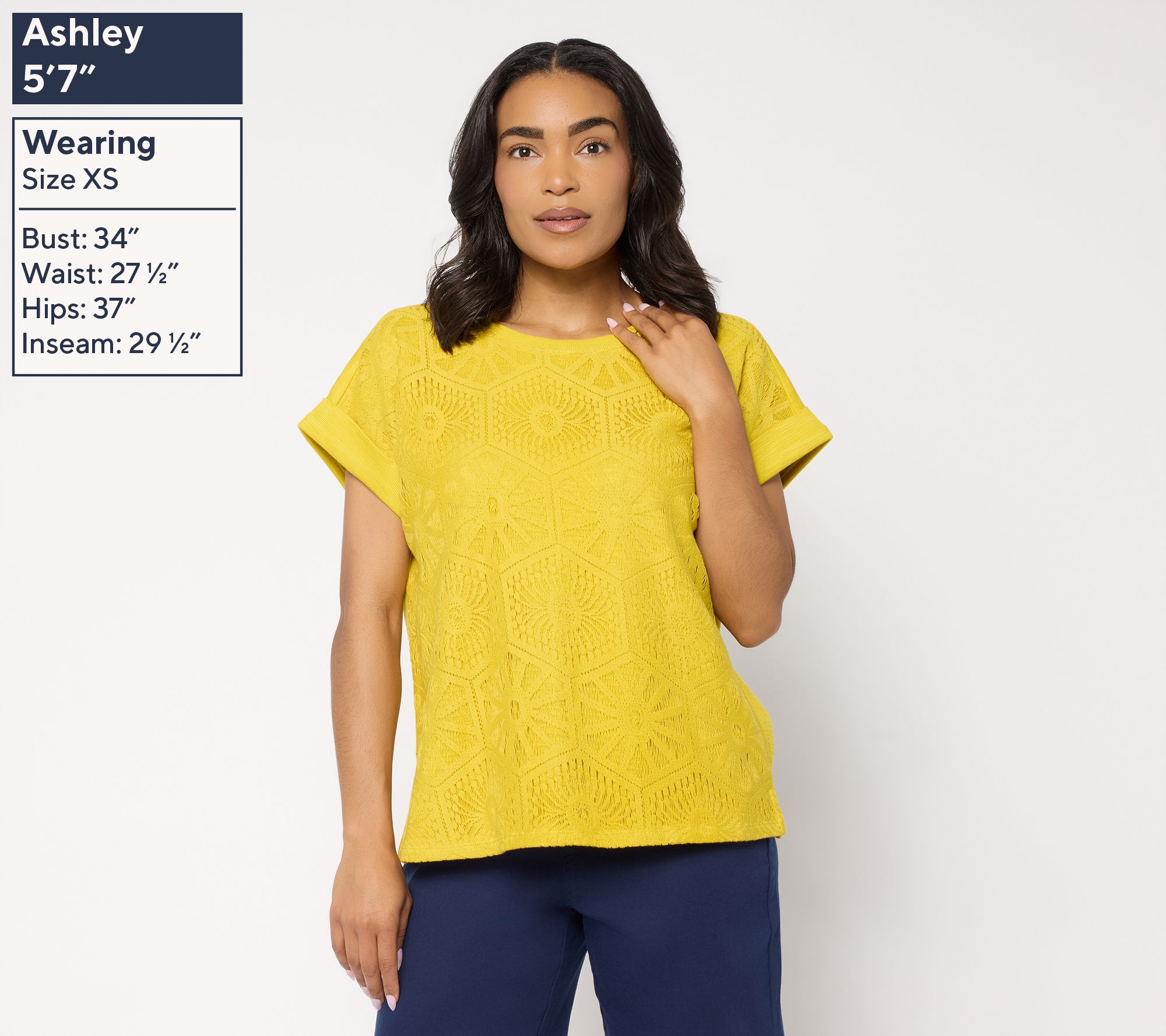 Susan Graver Soleil Slub Lace Panel Top - QVC.com