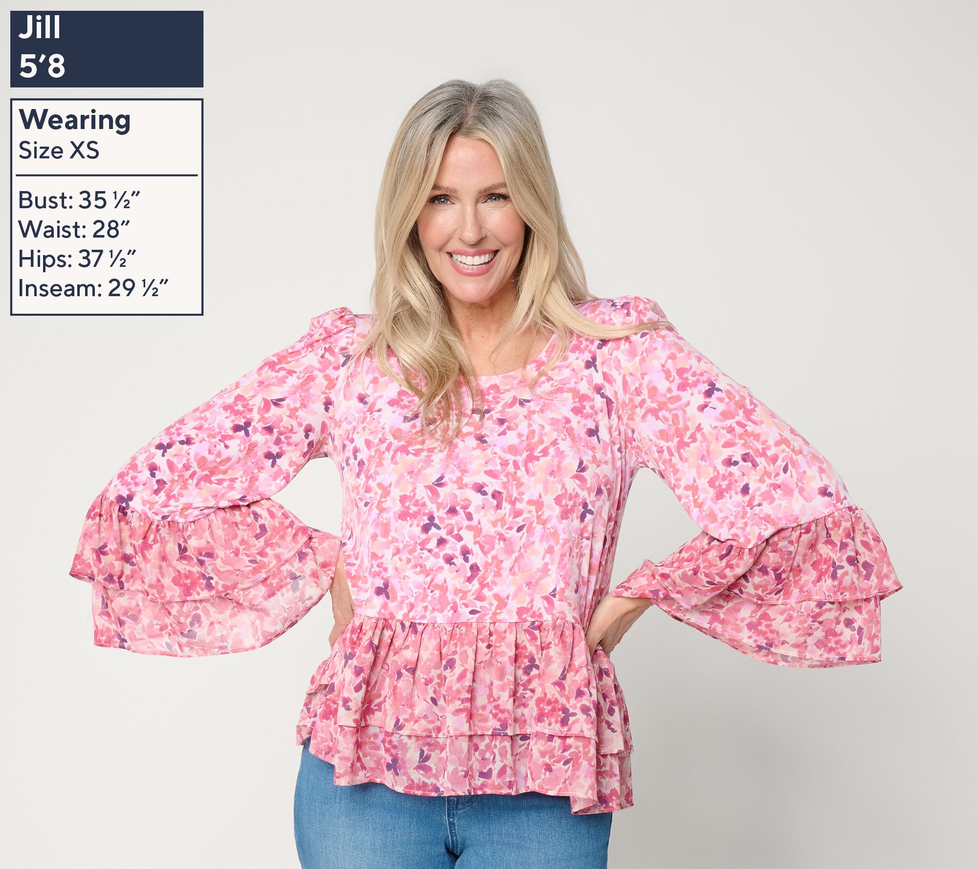 Susan Graver Printed Liquid Knit Scoop Neck Top w/ Woven Ruffle | QVC