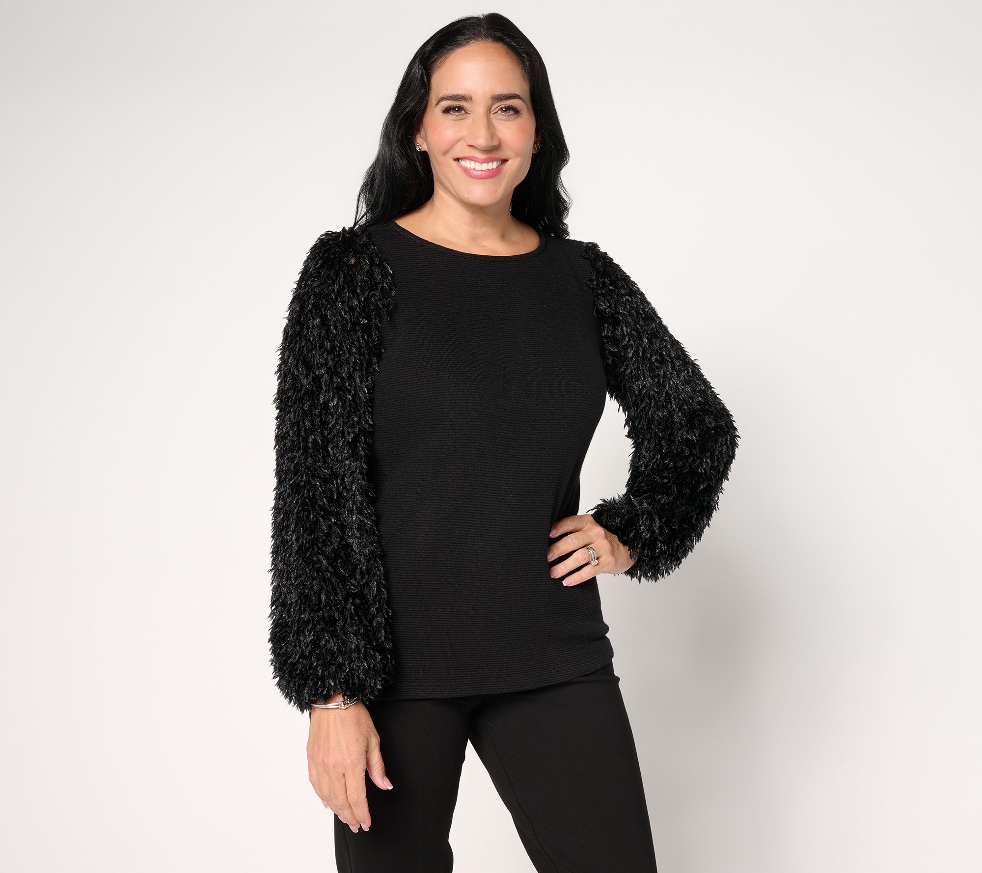 "As Is" Susan Graver Occasions Rib Knit Top w/ Embellished Slv