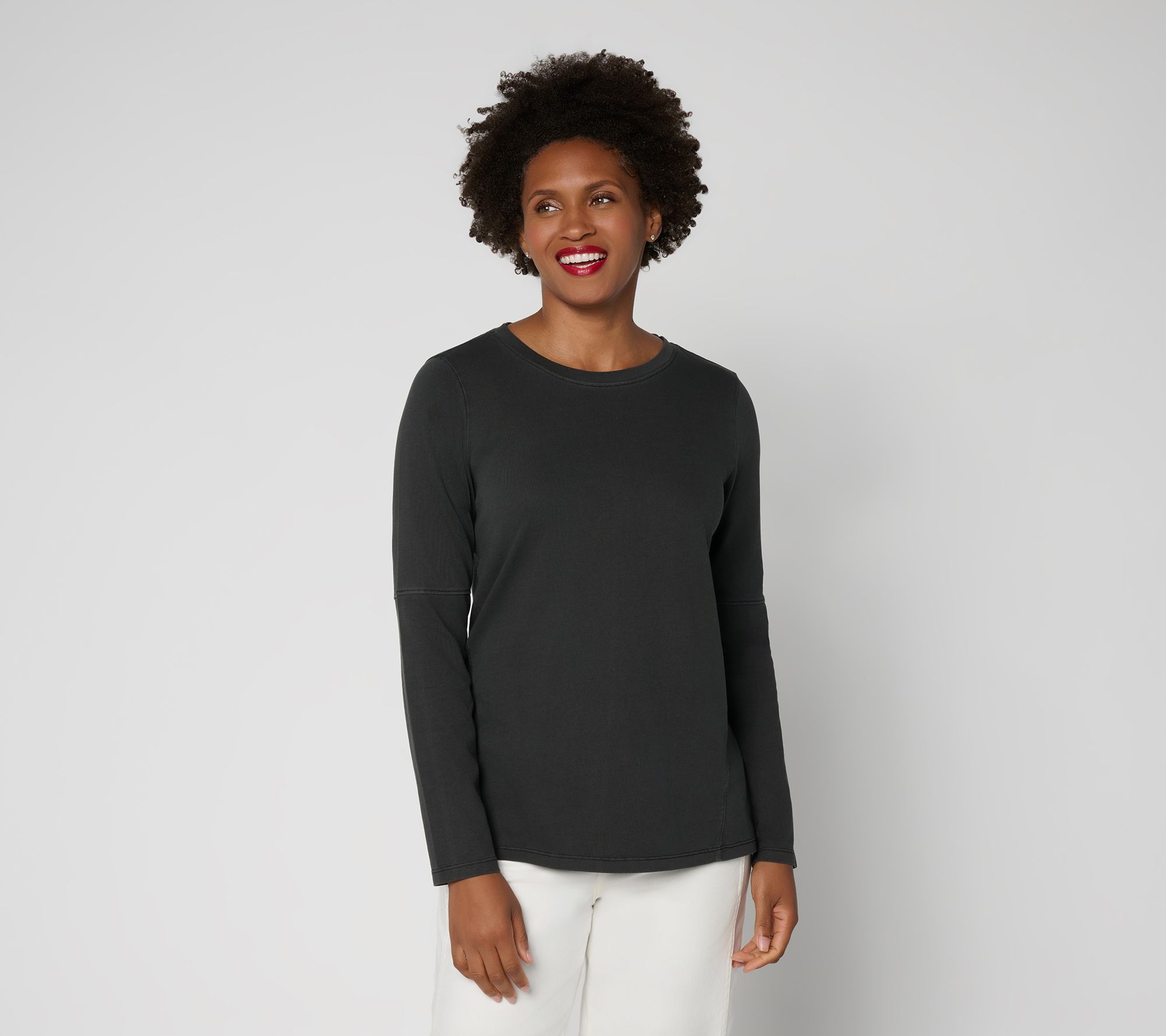 LOGO by Lori Goldstein Everyday_Cotton Long Sleeve Seamed Top