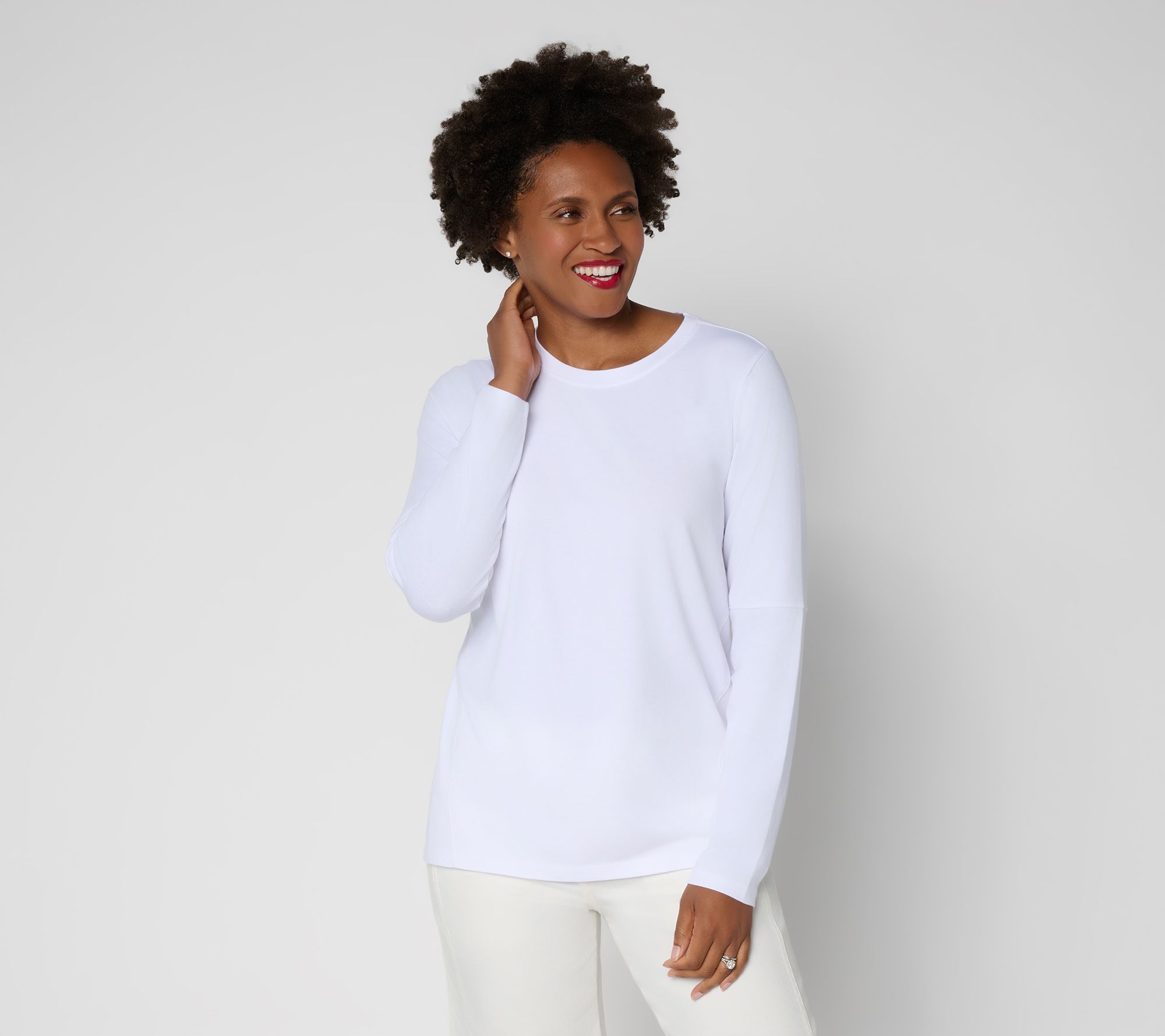 LOGO by Lori Goldstein Everyday_Cotton Long Sleeve Seamed Top