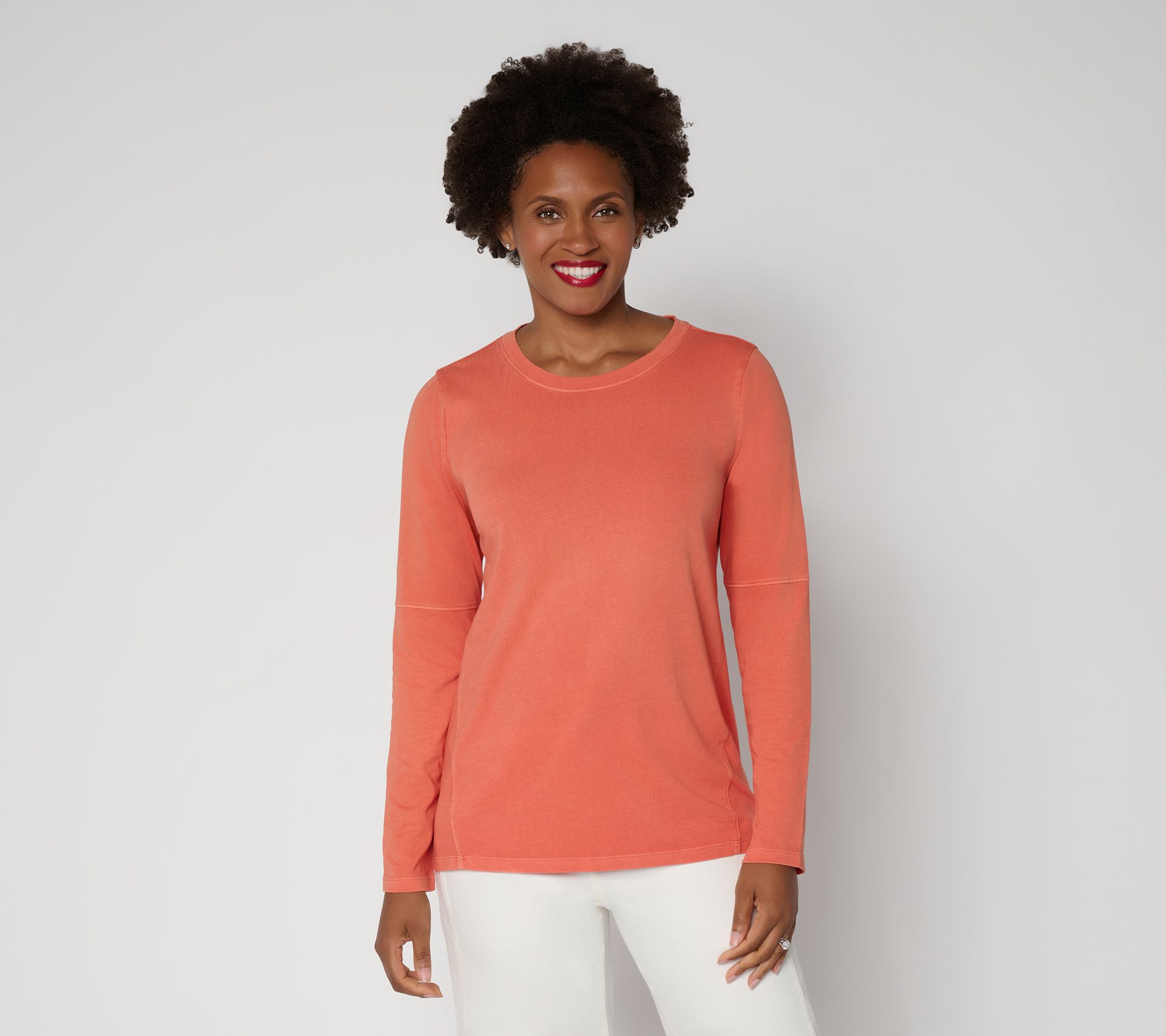 LOGO by Lori Goldstein Everyday_Cotton Long Sleeve Seamed Top