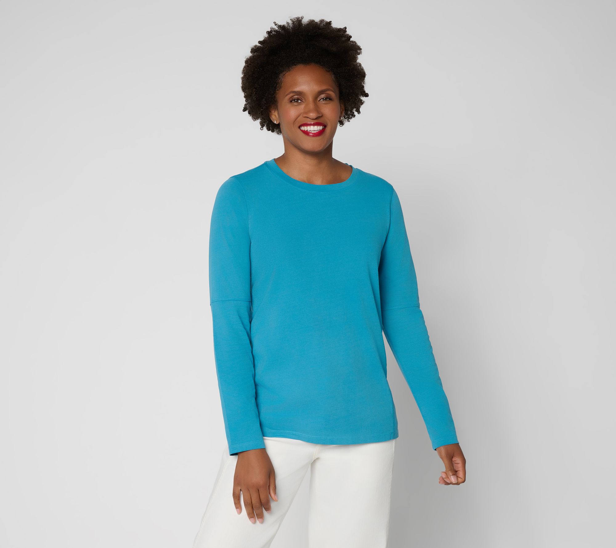 LOGO by Lori Goldstein Everyday Cotton Long_Slv Seamed Top