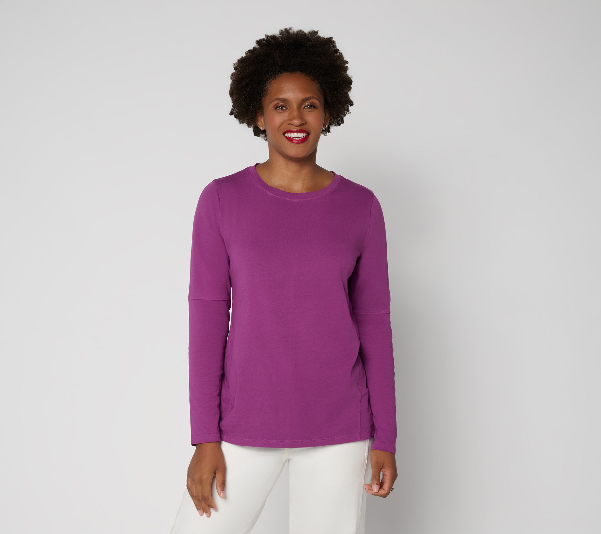 LOGO by Lori Goldstein Everyday_Cotton Long Sleeve Seamed Top