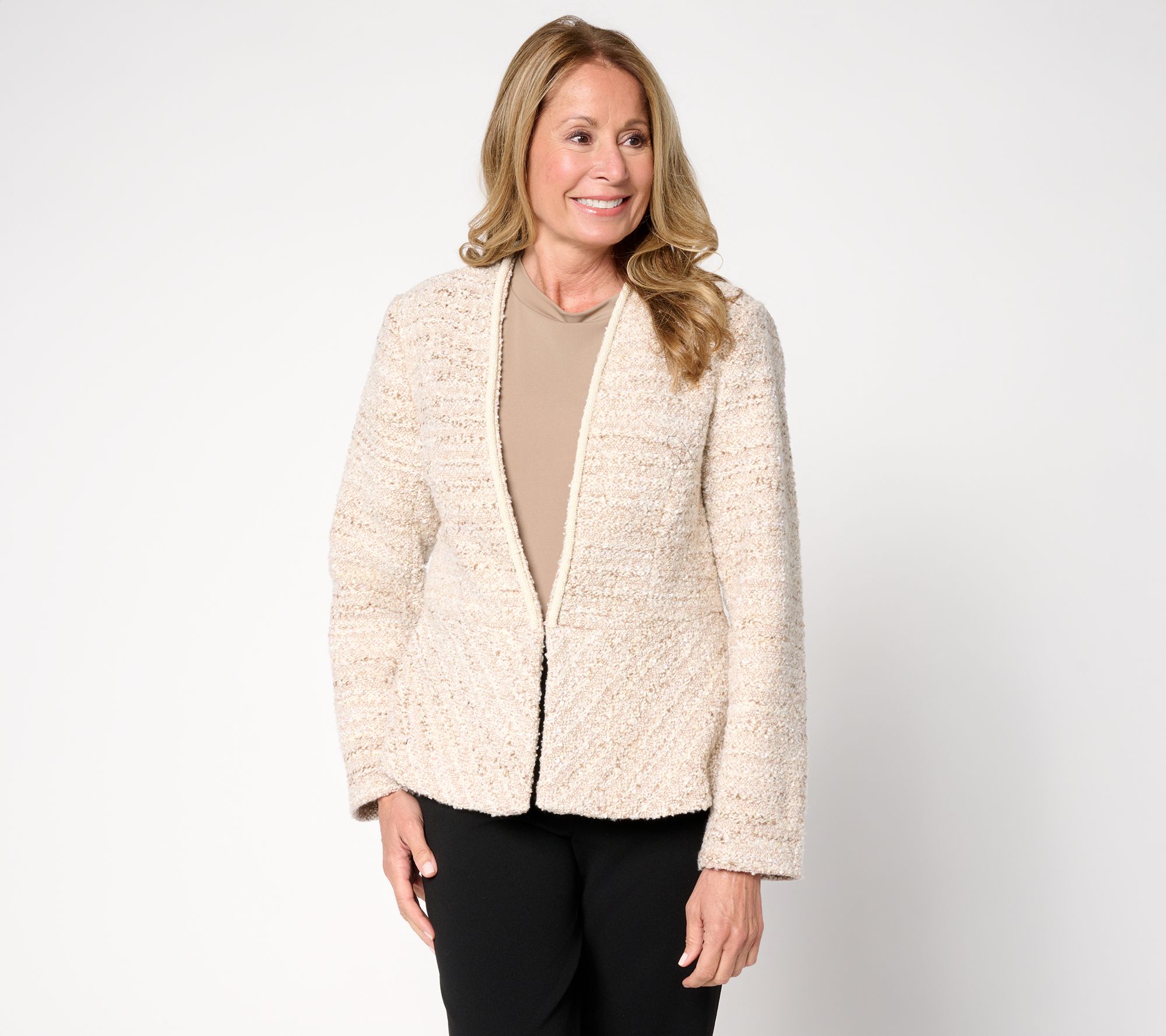 "As Is" Susan Graver Occasion Tweed Embellish Trim Jacket
