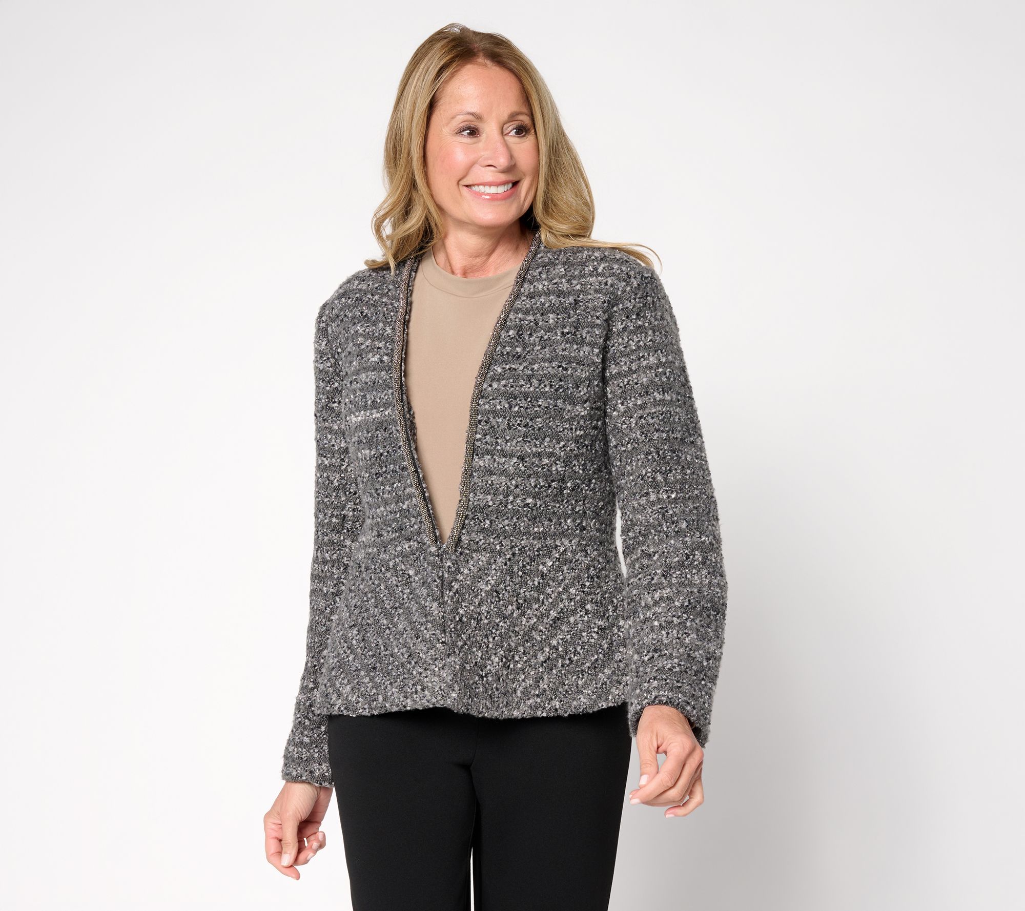 "As Is" Susan Graver Occasion Tweed Embellish Trim Jacket