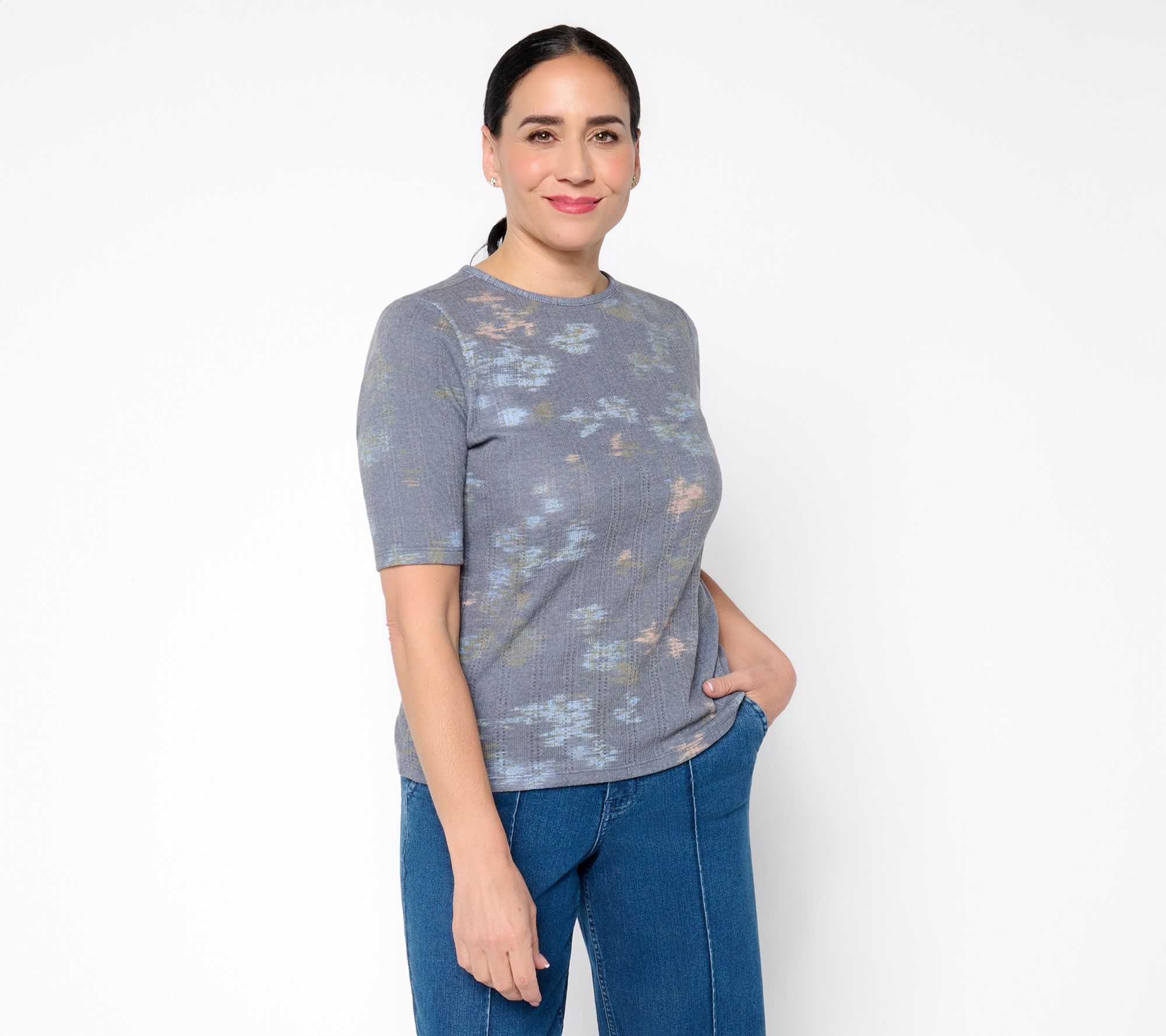 Me by Jennie Garth Printed Textured Knit Top