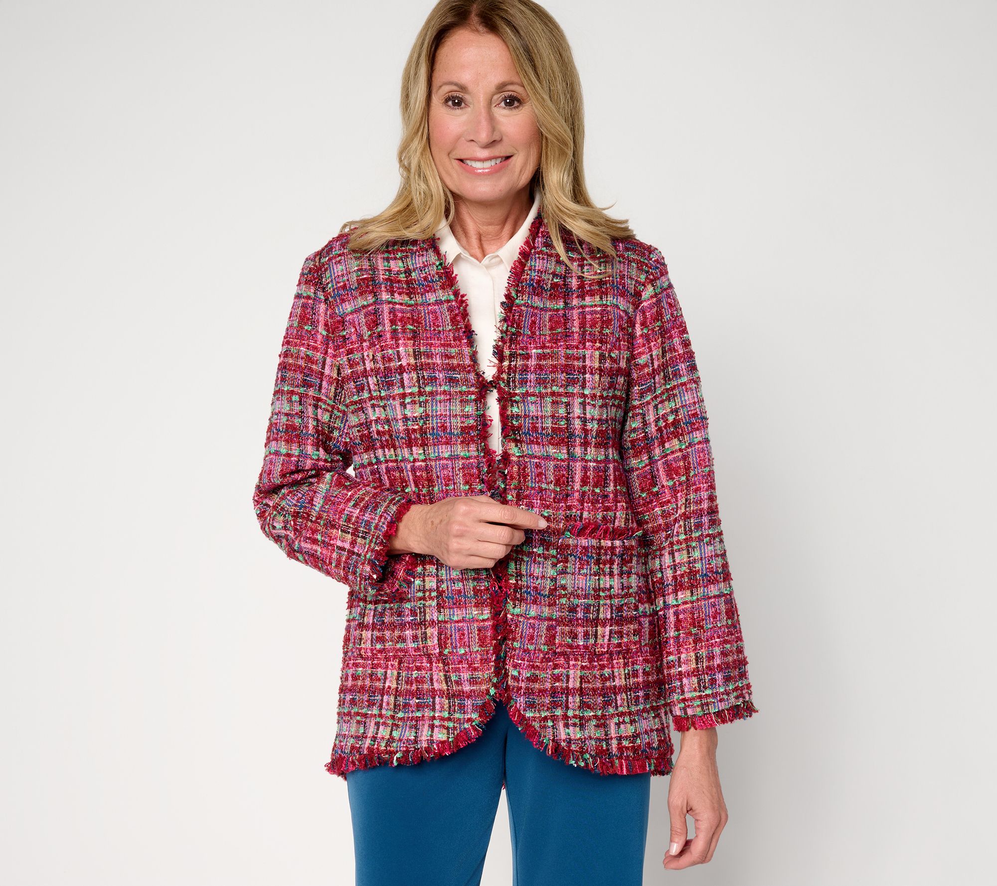 "As Is" GRAVER Susan Graver Regular Tweed Topper with Fray Detail