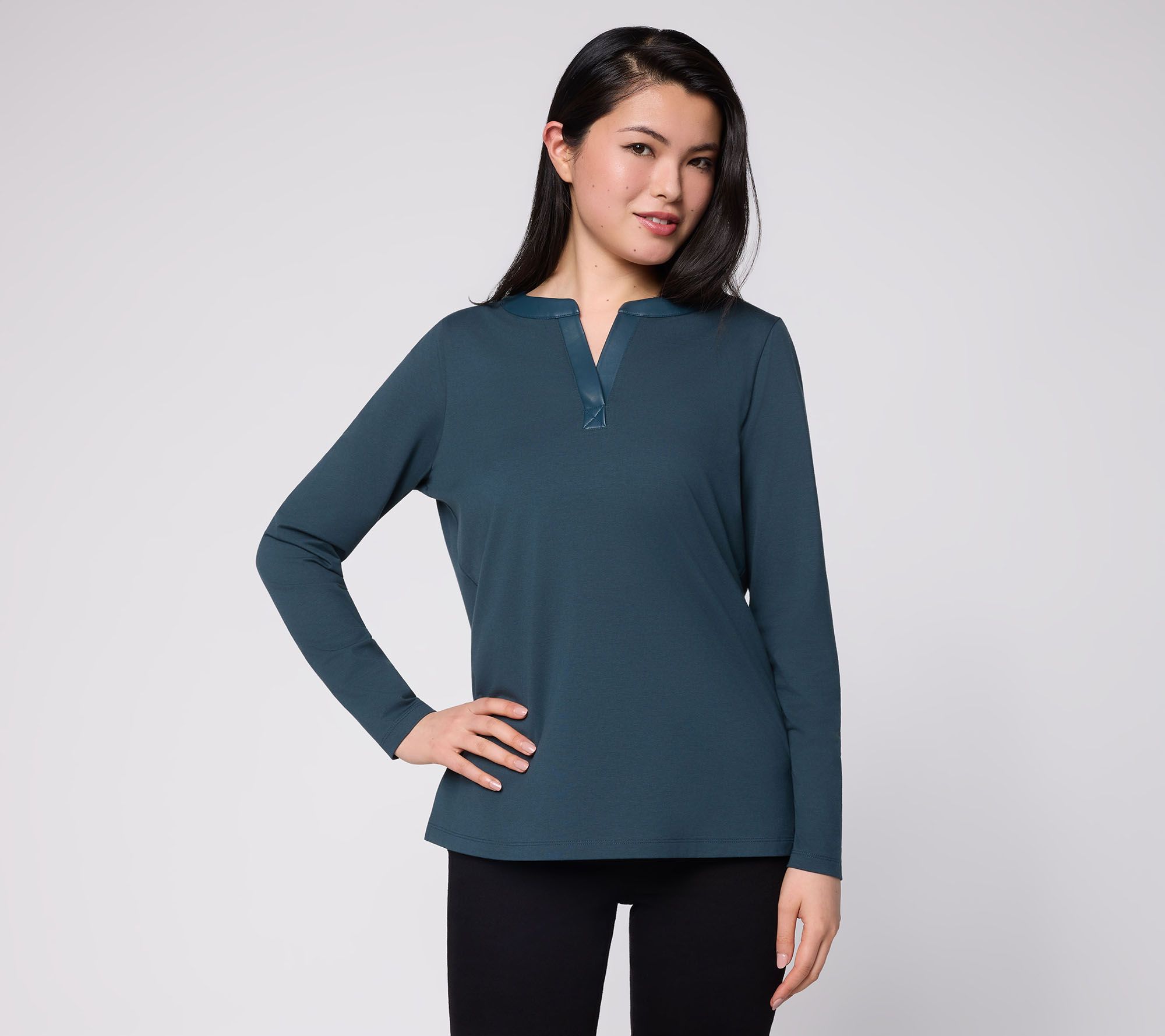 Belle by Kim Gravel TripleLuxe Knit Faux Trimmed Henley