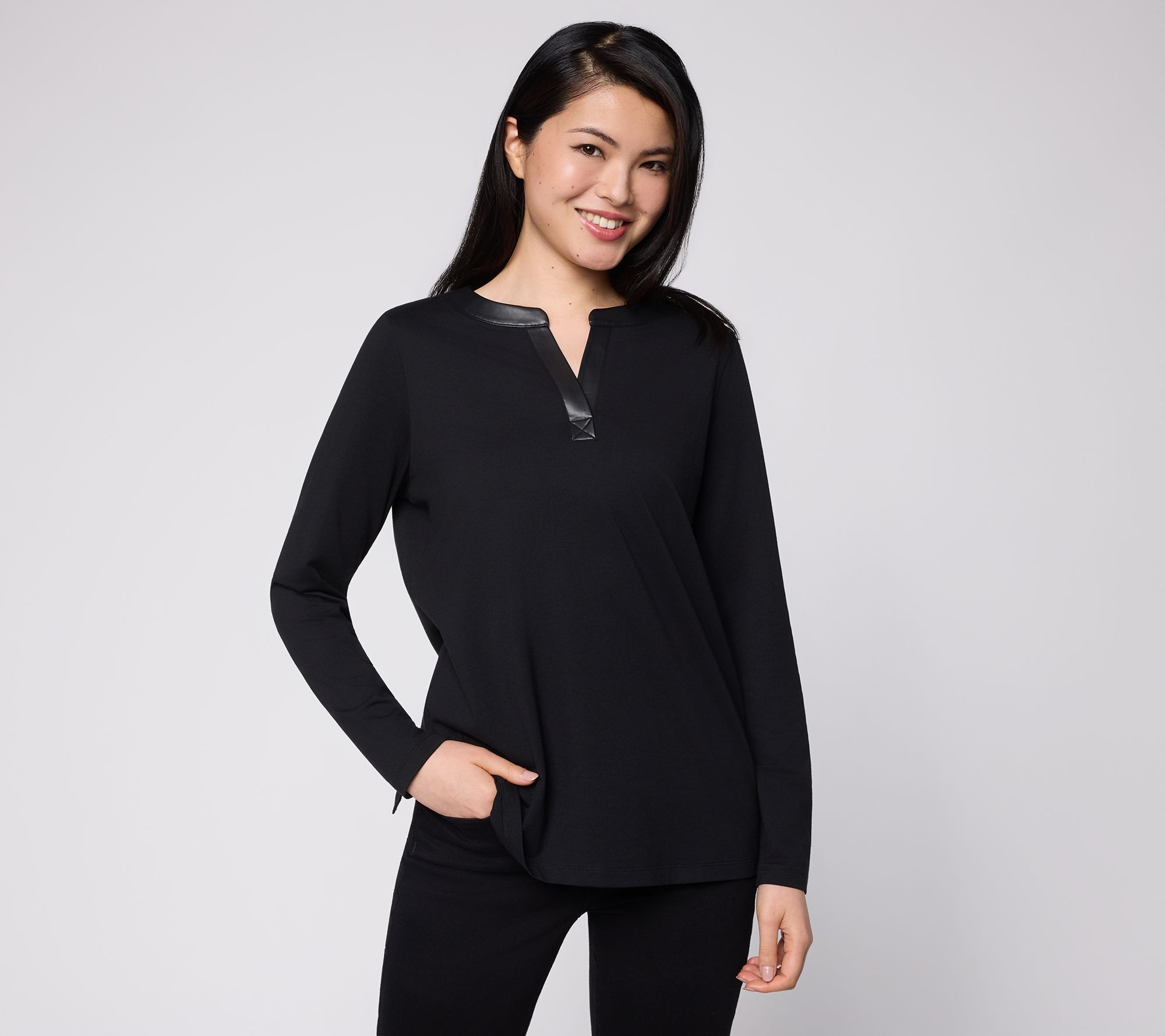 Belle by Kim Gravel TripleLuxe Knit Faux Trimmed Henley
