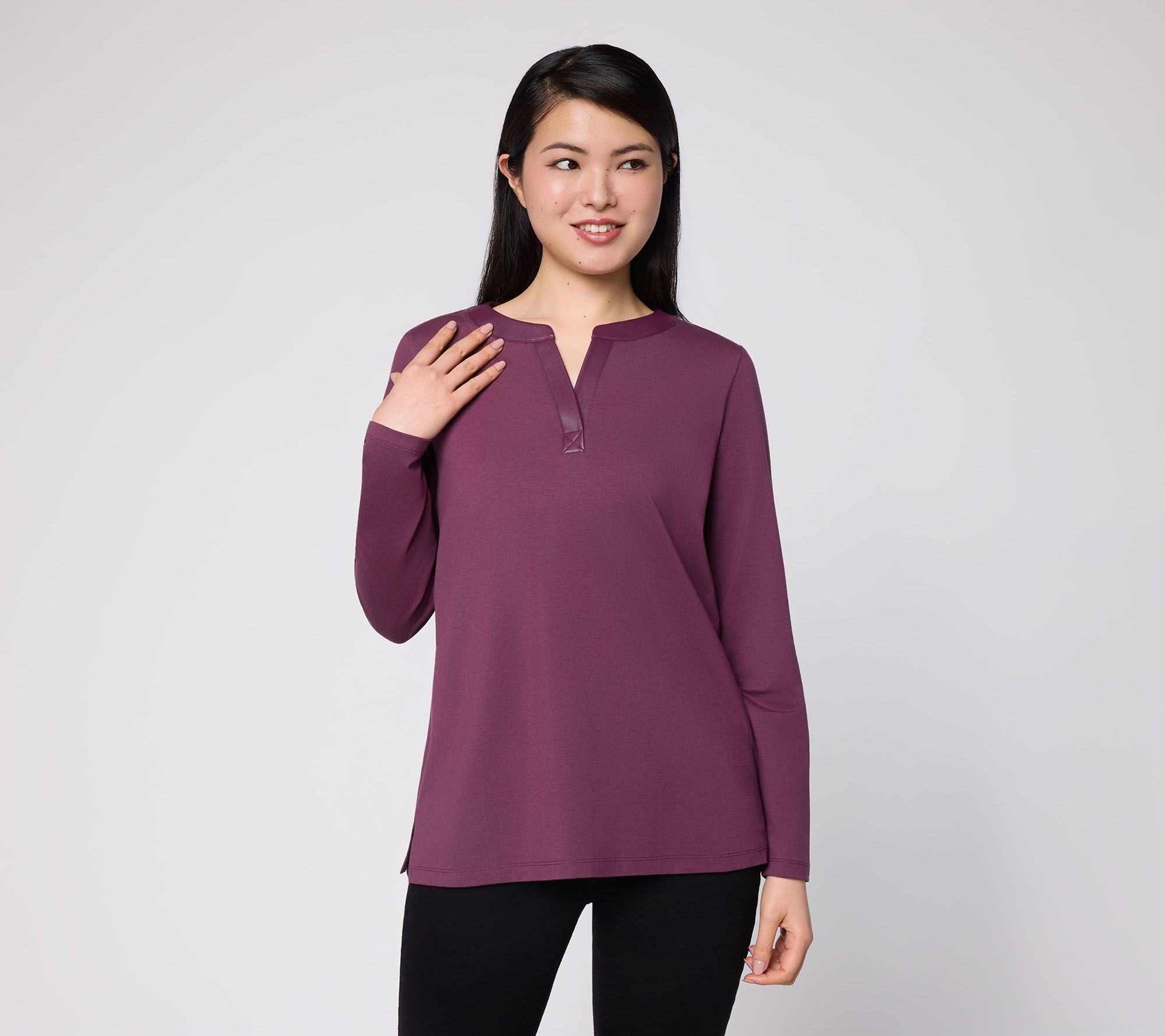 Belle by Kim Gravel TripleLuxe Knit Faux Trimmed Henley