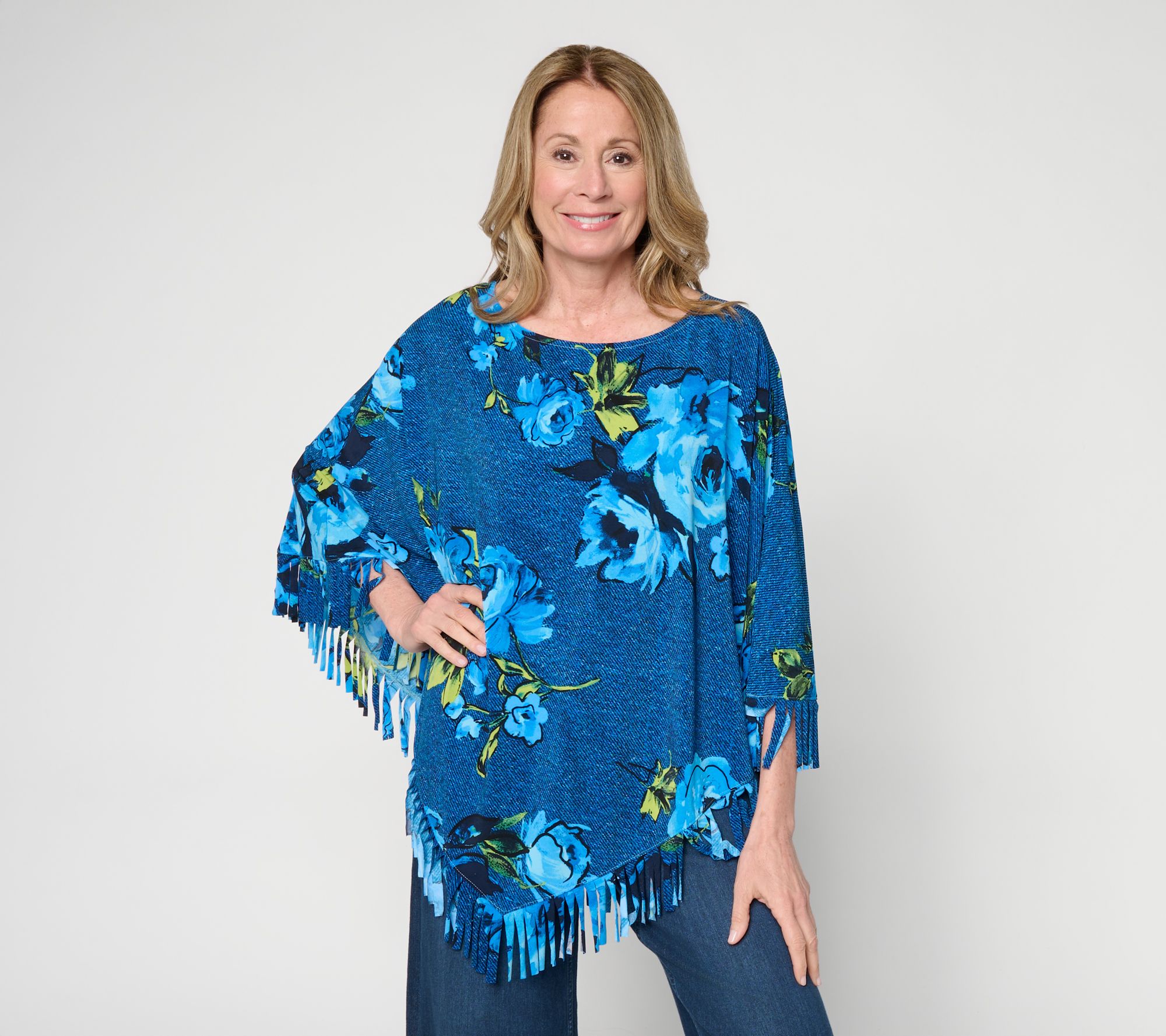 "As Is" Women with Control Como Jersey Fringe Poncho