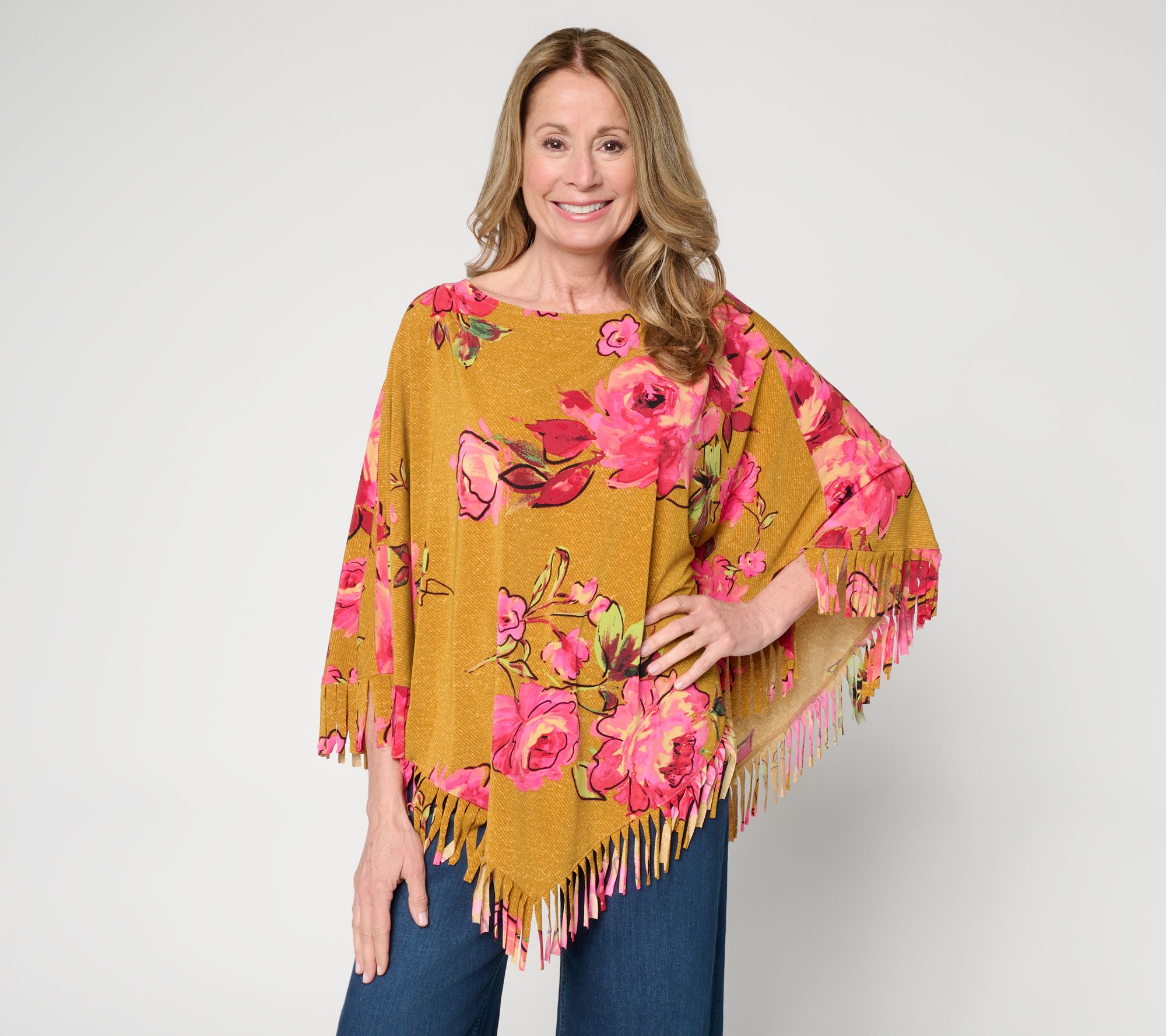 "As Is" Attitudes by Renee Como Jersey Fringe Poncho