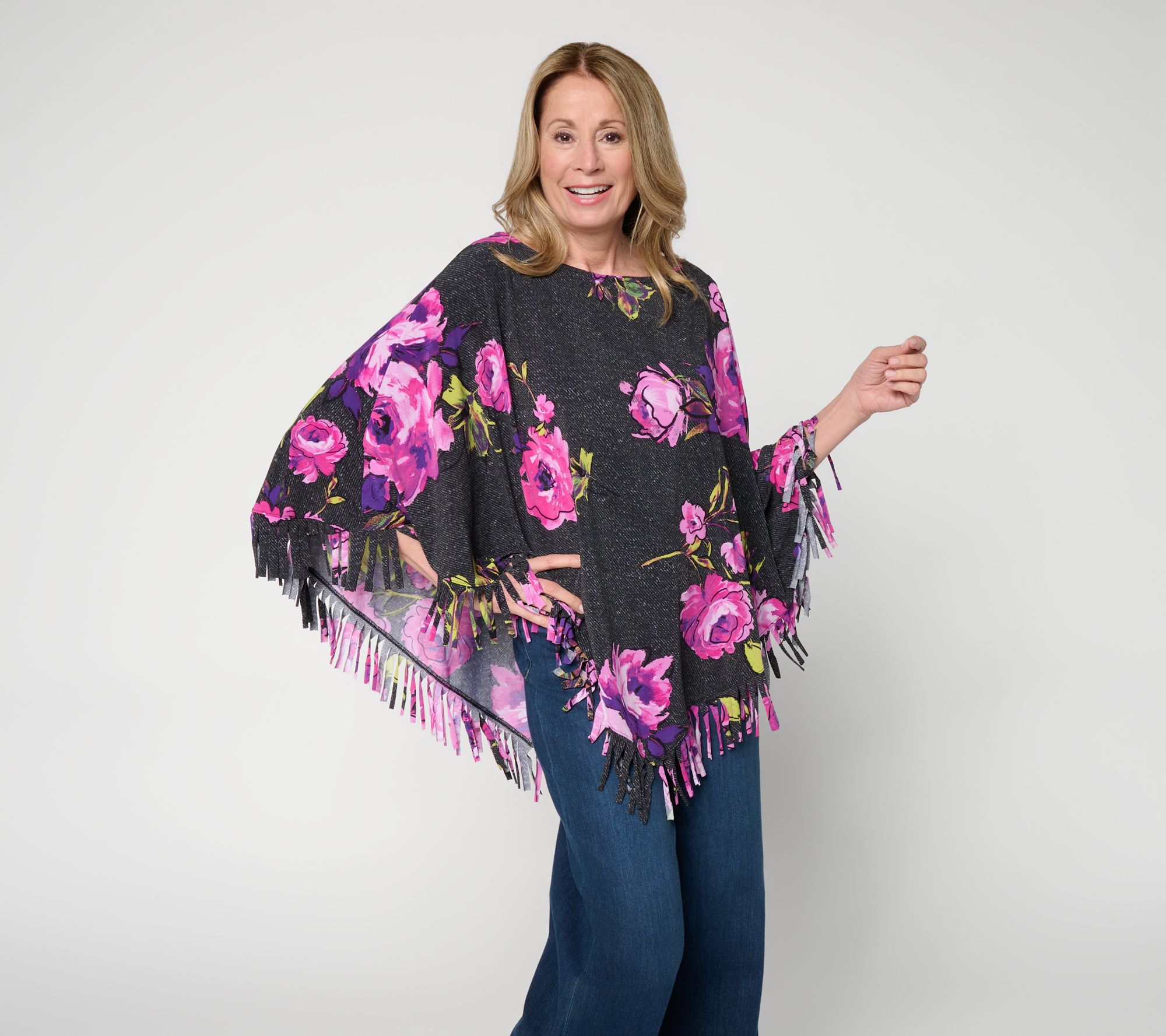 "As Is" Attitudes by Renee Como Jersey Fringe Poncho