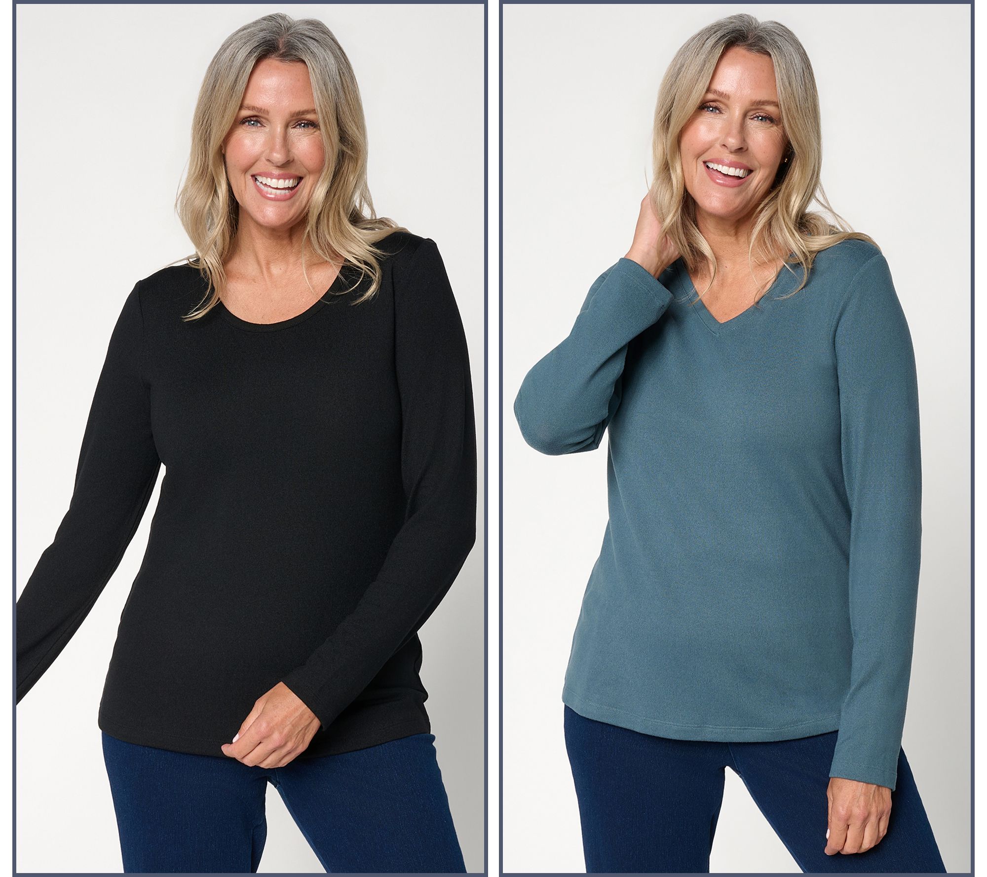 Denim & Co. Essentials Heavenly Jersey 2-Pack Long Sleeve Top