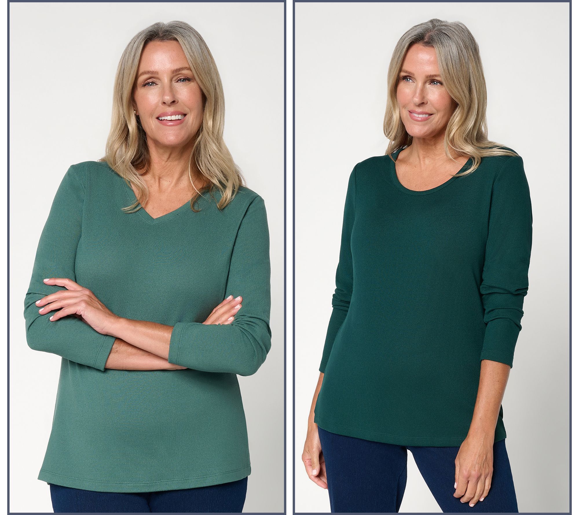Denim & Co. Essentials Heavenly Jersey 2-Pack Long Sleeve Top