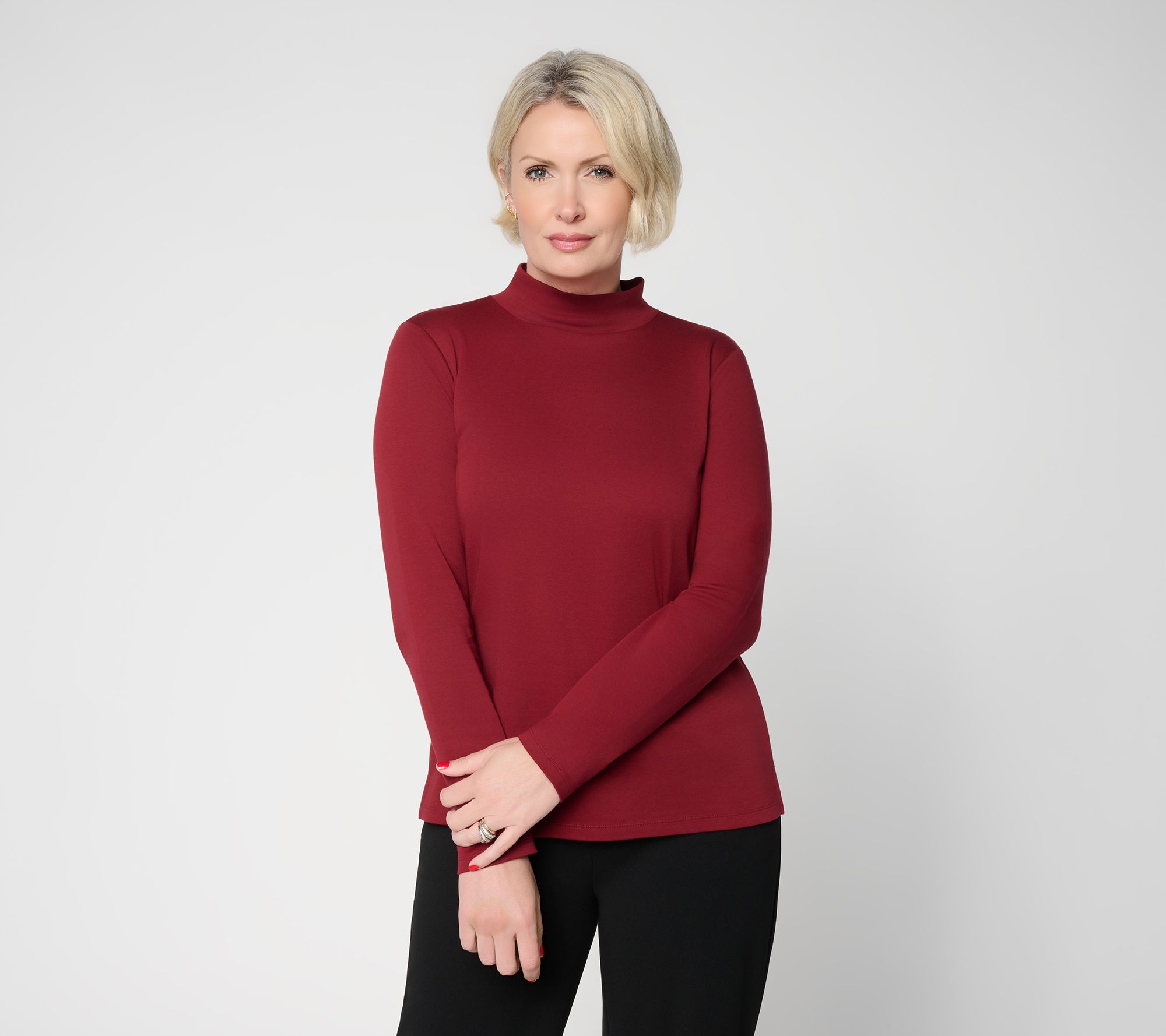BEAUTIFUL by Lawrence Zarian Pima Cotton Mock Neck LongSleeve