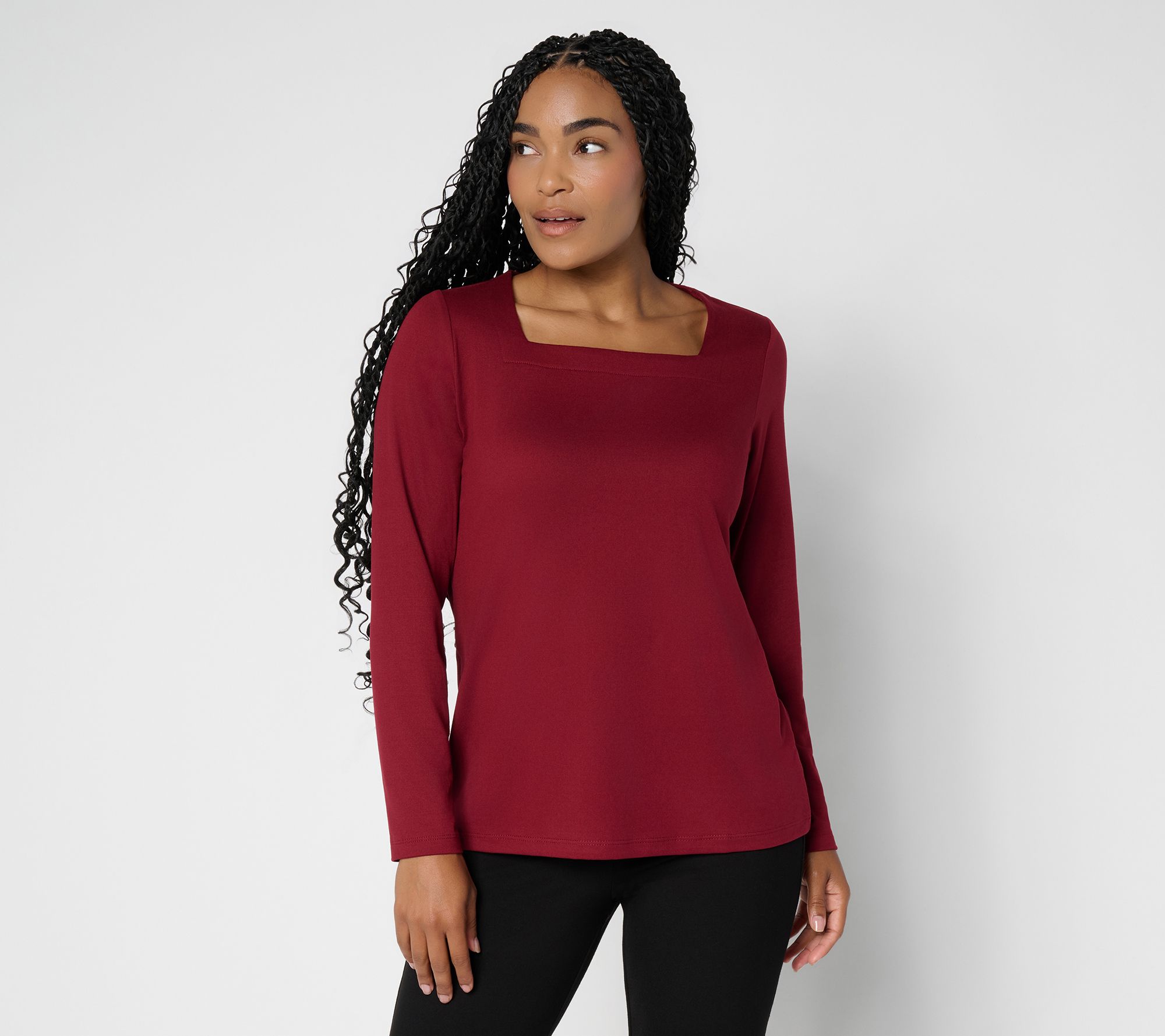  Susan Graver Liquid Knit Square Neck Long Sleeve Top