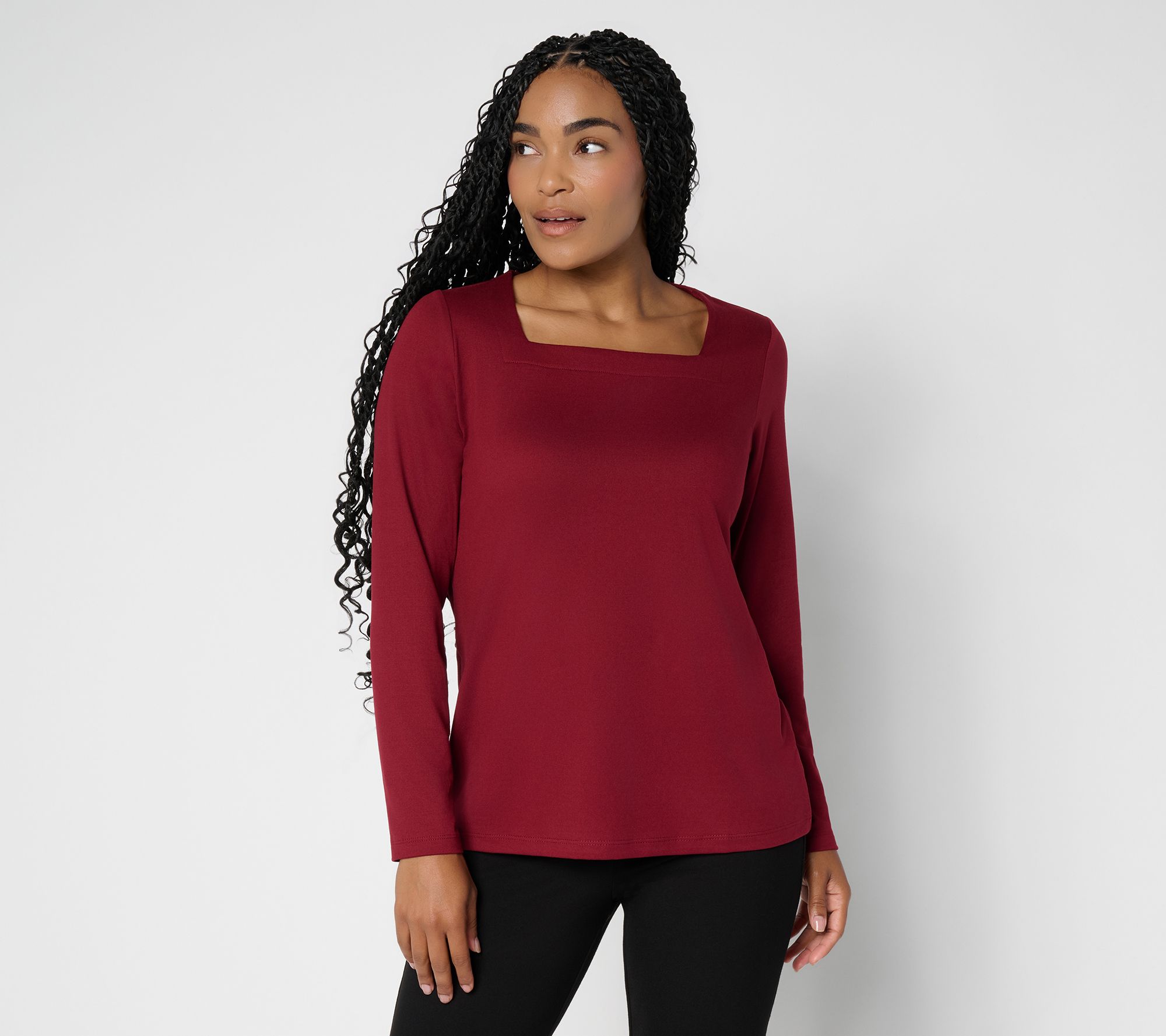 Susan Graver Liquid Knit Square Neck Long Sleeve Top