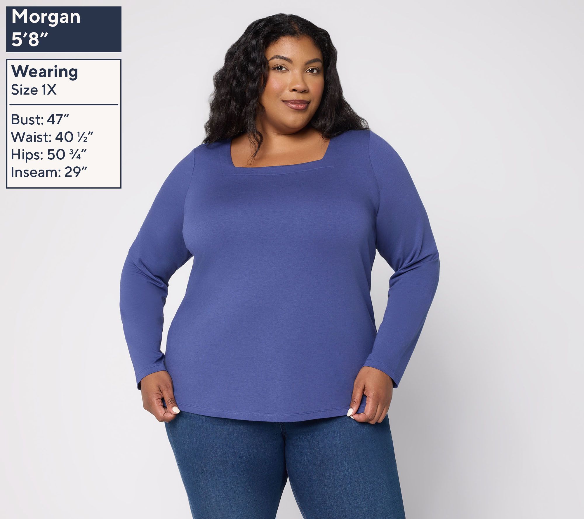ANDWANG Shoulder-Line Denim Tops Sサイズ Denim & Co. Essentials Favorite Jersey 2-Pack Long Sleeve Tops | QVC