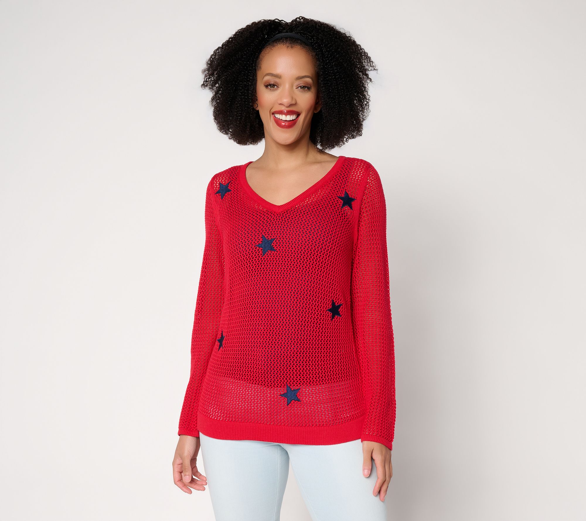 "As Is" Liberty Belles by Kim Gravel American Pie V Neck Sweater