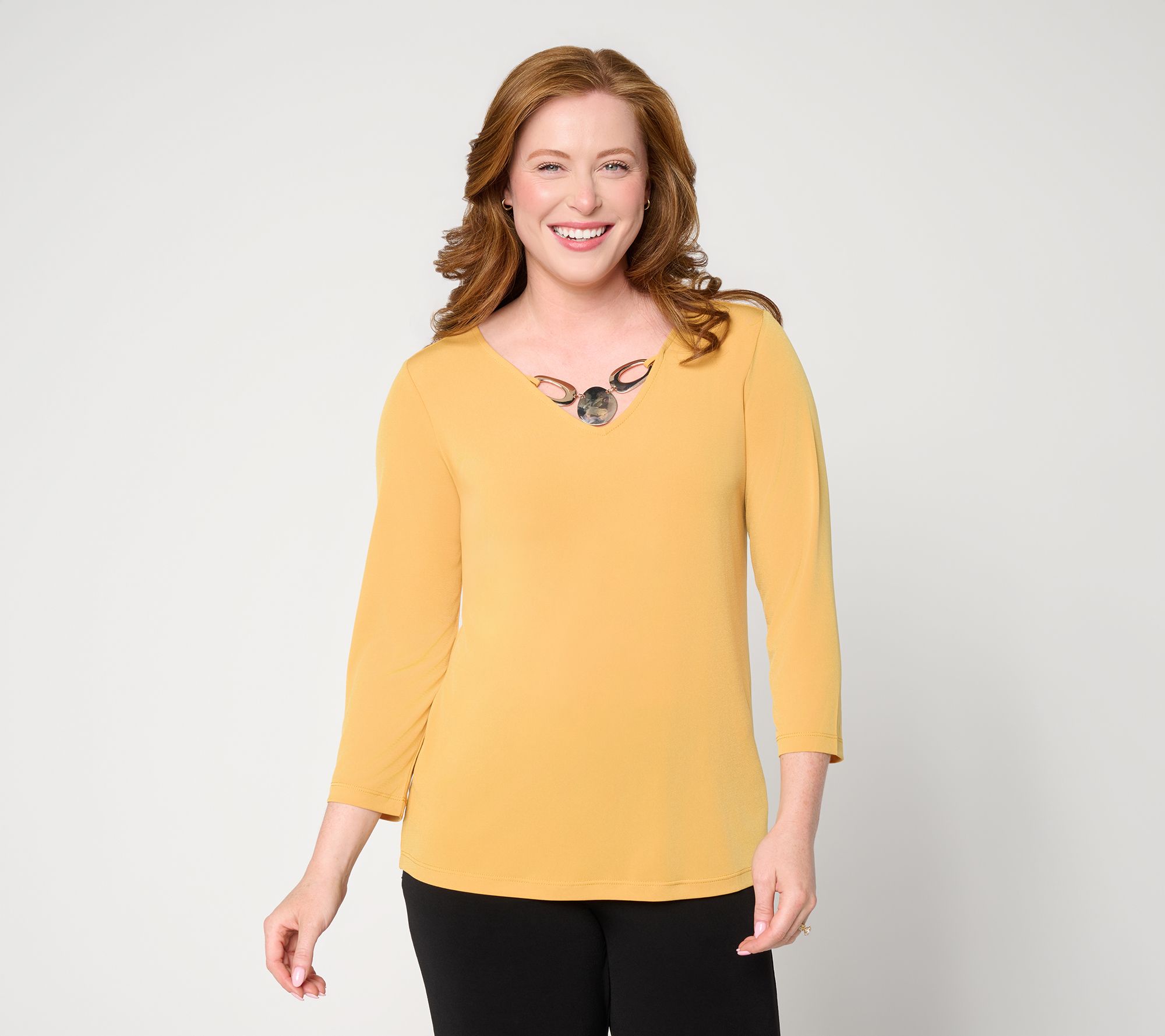"As Is" Susan Graver Liquid Knit V-Neck Top w/ Keyhole Trim