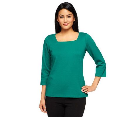 Joan Rivers Wardrobe Builders 3/4 Sleeve Square Neck Top - Page 1 — QVC.com