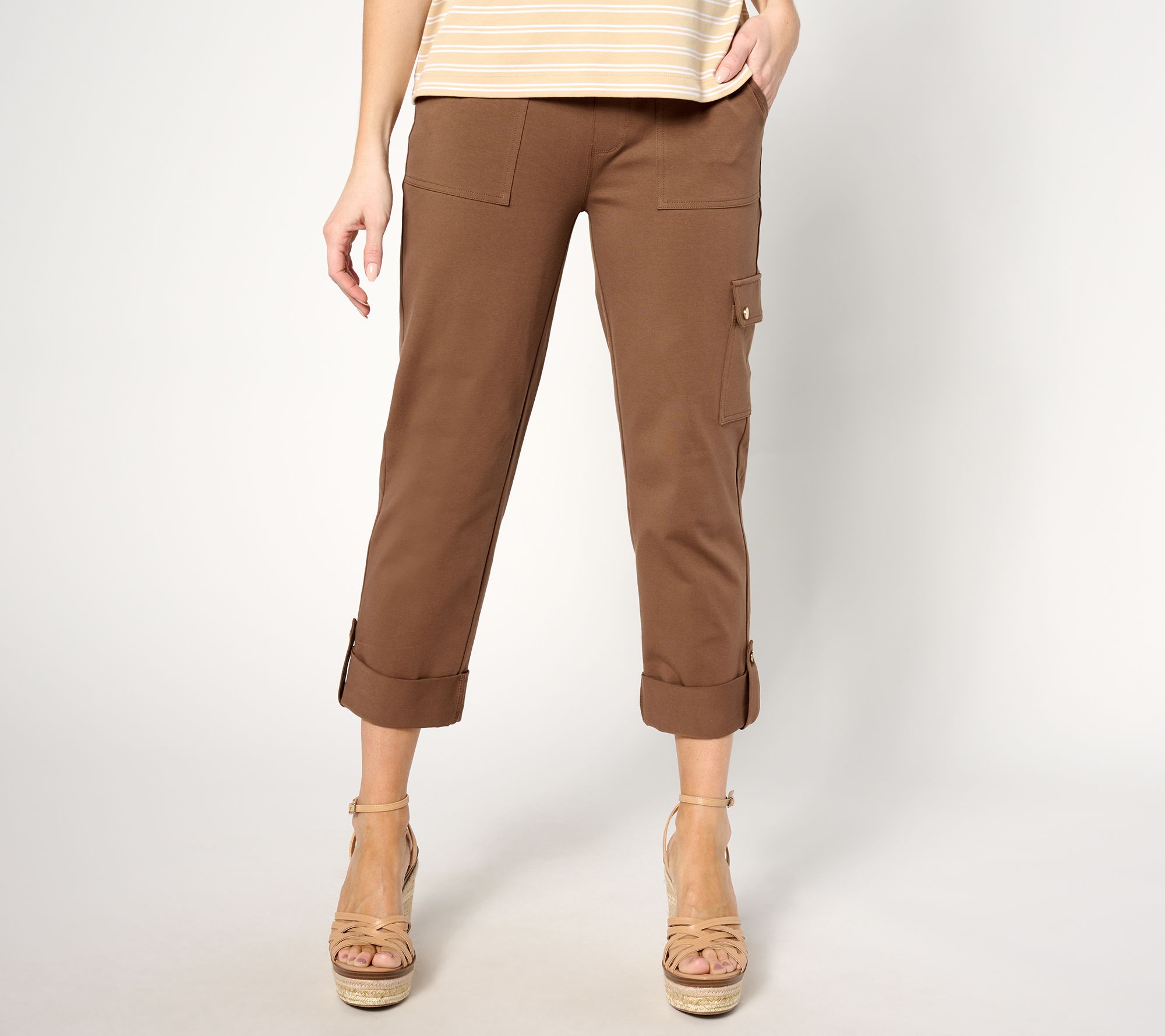 Susan Graver Weekend Premium Stretch Crop Pants with Button Navy, Petite  Medium