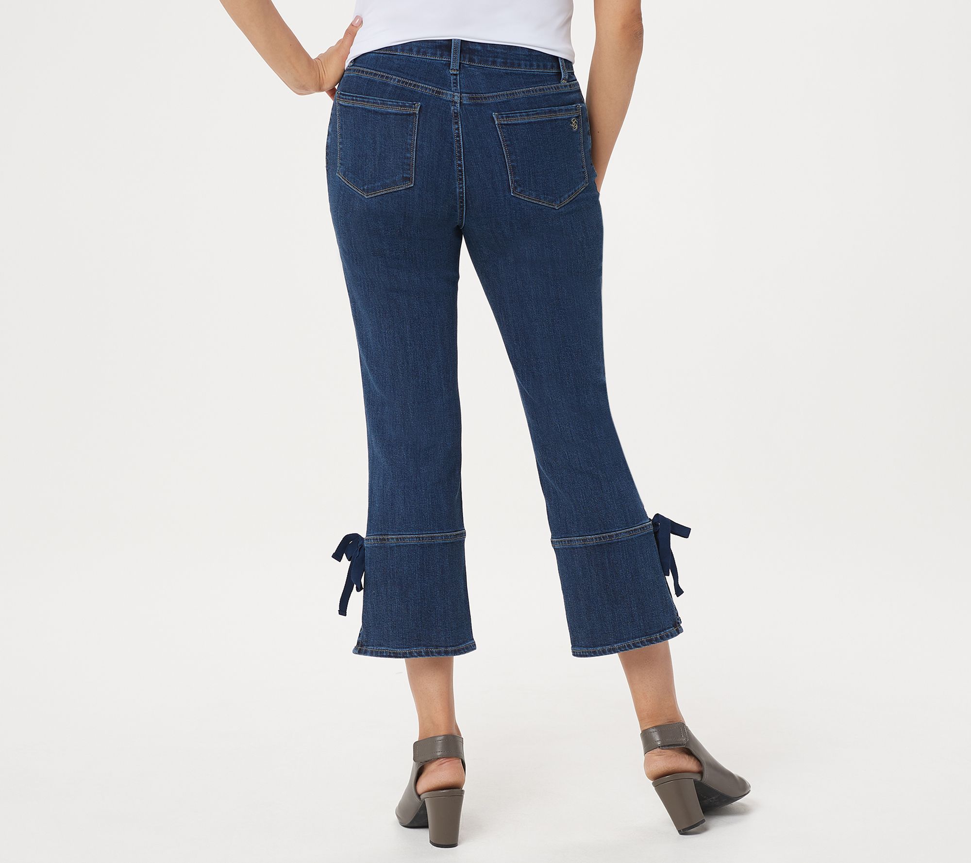 Susan Graver Regular High Stretch Denim Crop Jeans with Ties - QVC.com